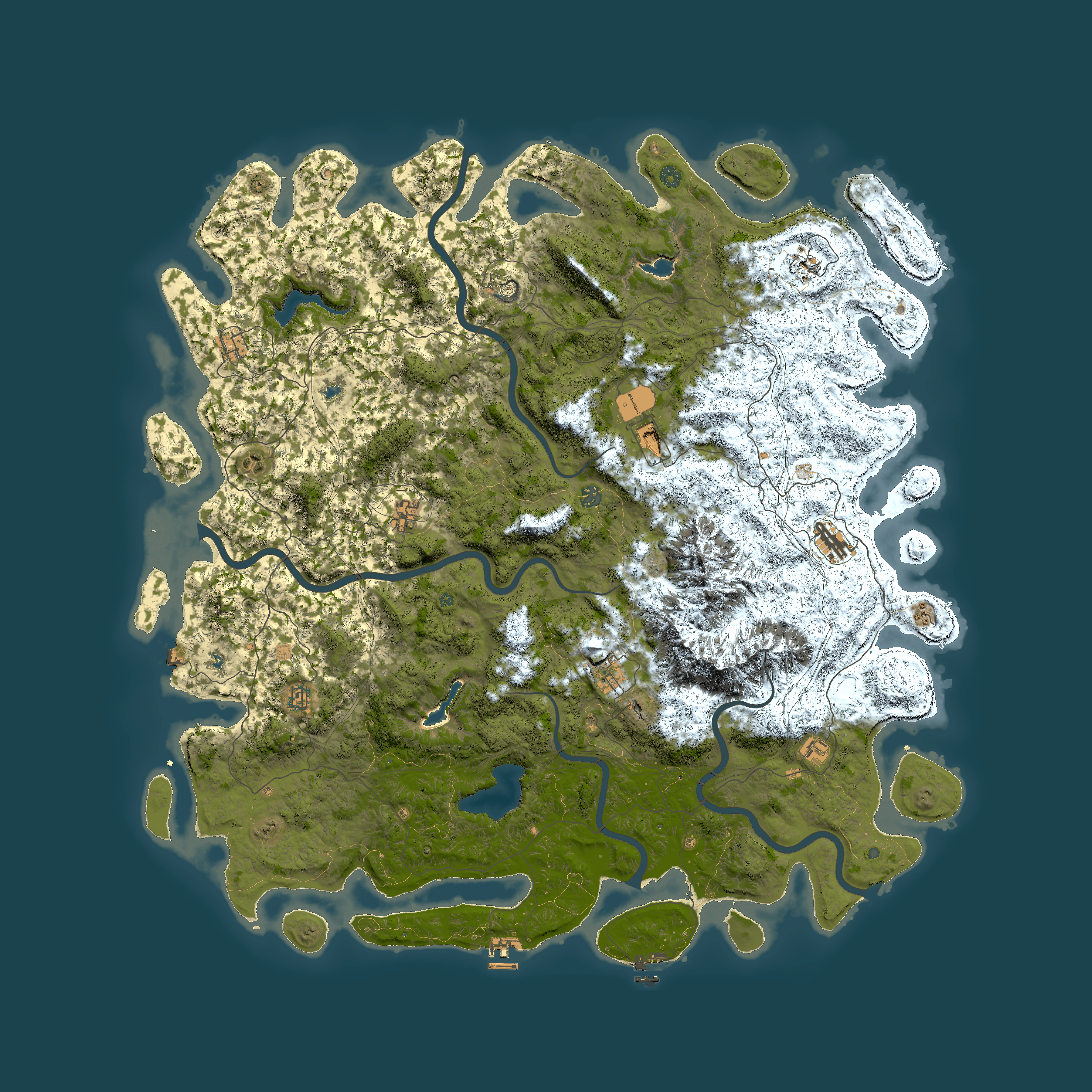 Full top-down render of Rust map seed 1628416368, 6000x6000m