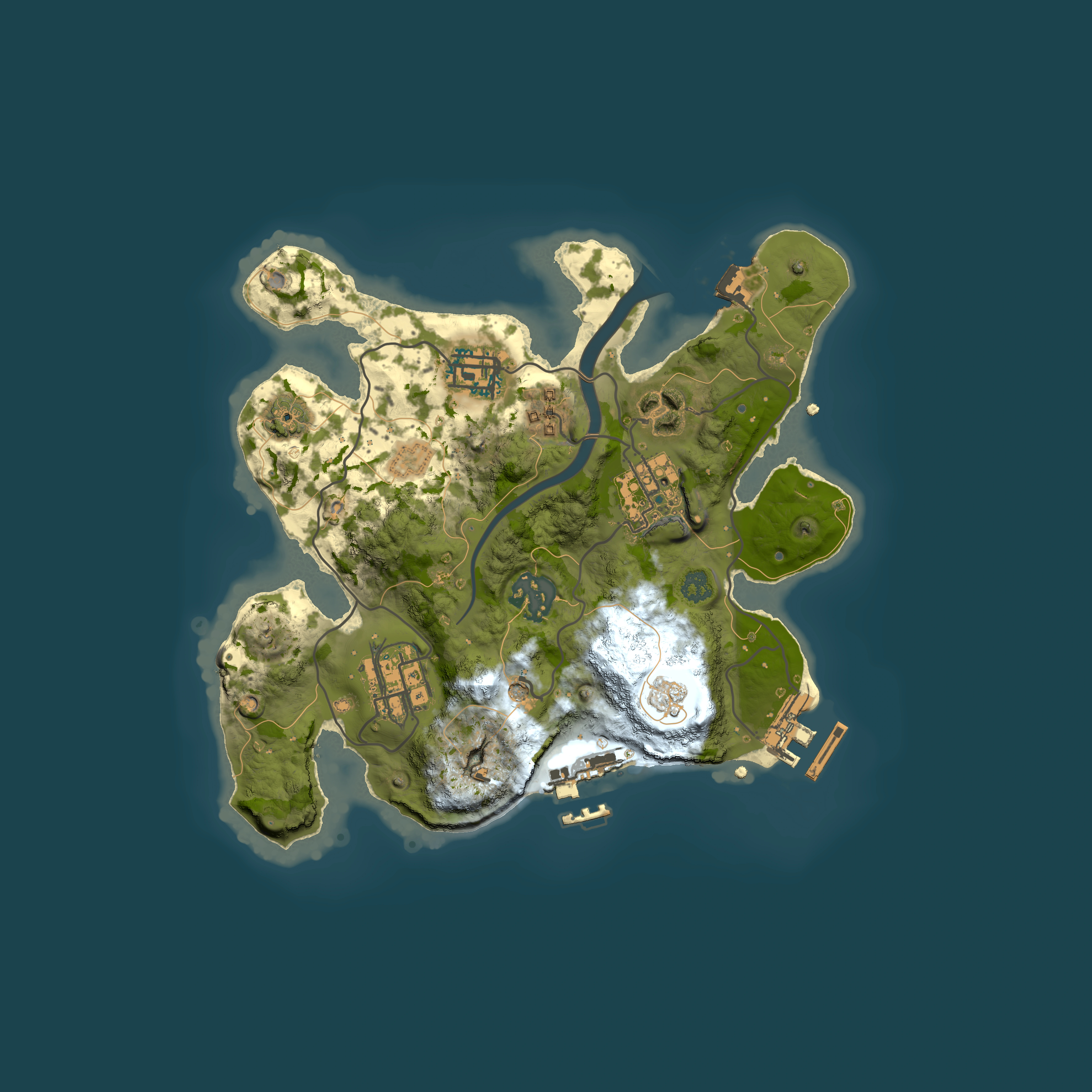 Full top-down render of Rust map seed 1281819, 2500x2500m