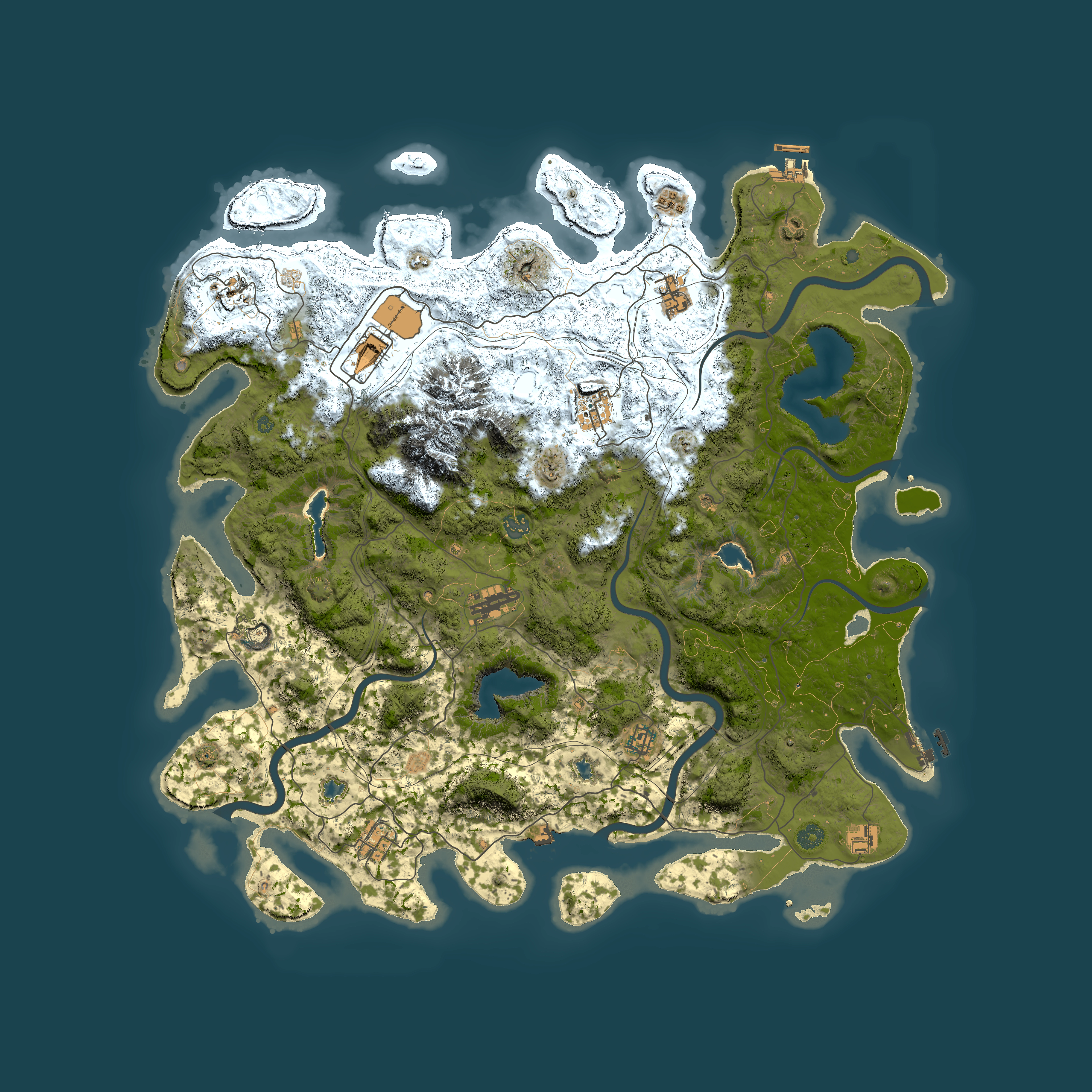 Full top-down render of Rust map seed 865064874, 5000x5000m