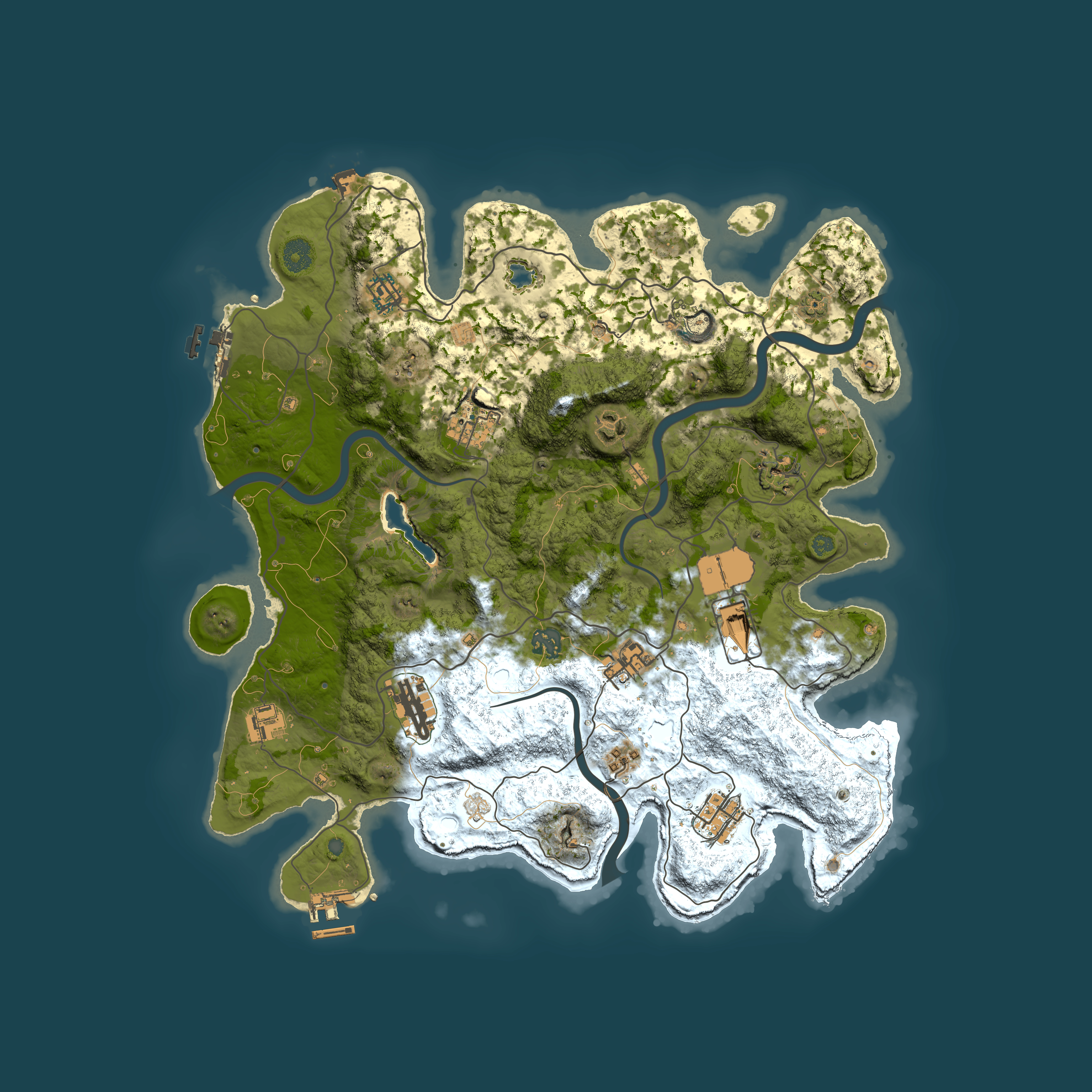 Full top-down render of Rust map seed 1841013457, 4000x4000m