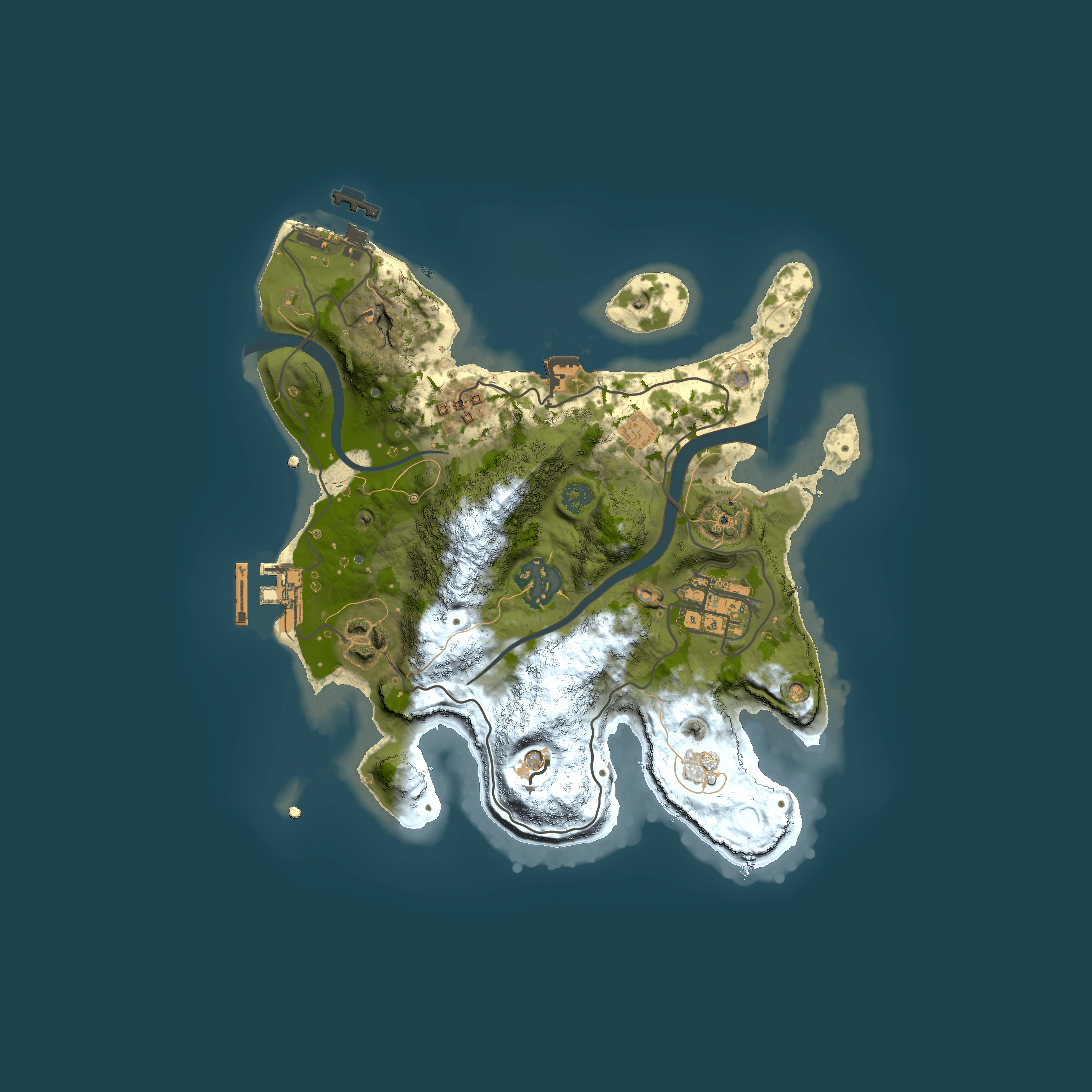 Full top-down render of Rust map seed 2028437642, 2500x2500m