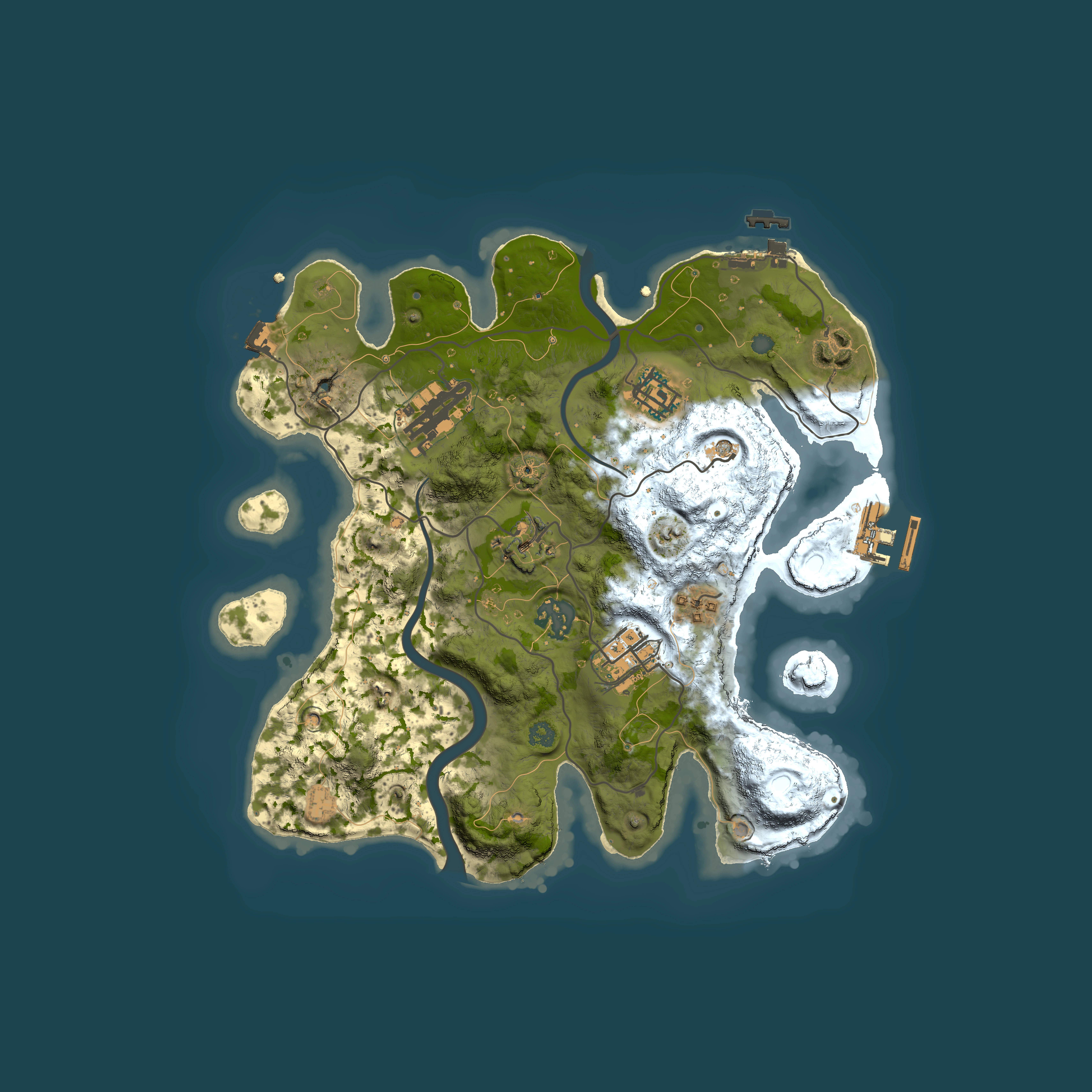 Full top-down render of Rust map seed 1235101438, 3000x3000m