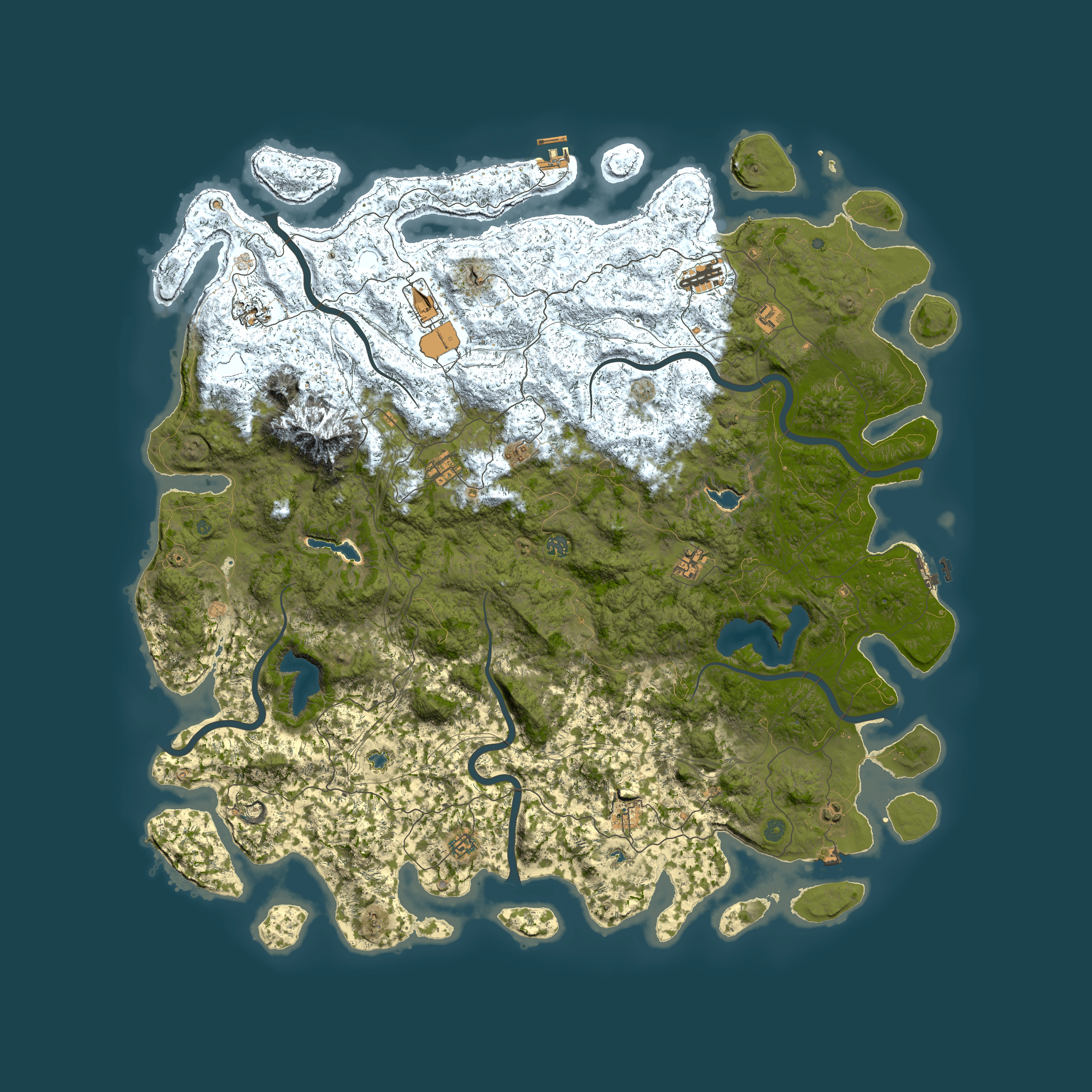 Full top-down render of Rust map seed 1592458143, 6000x6000m