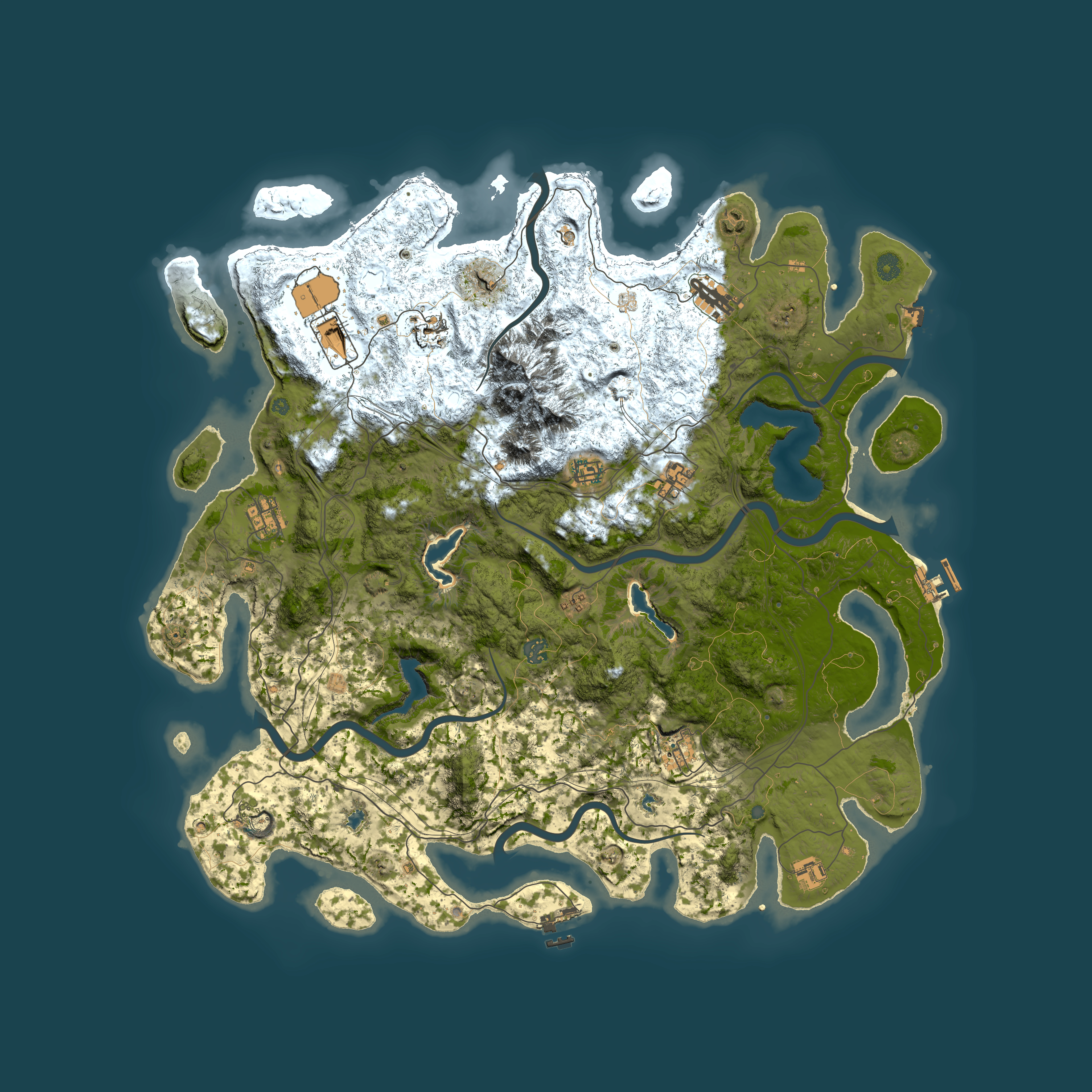 Full top-down render of Rust map seed 993687639, 5000x5000m