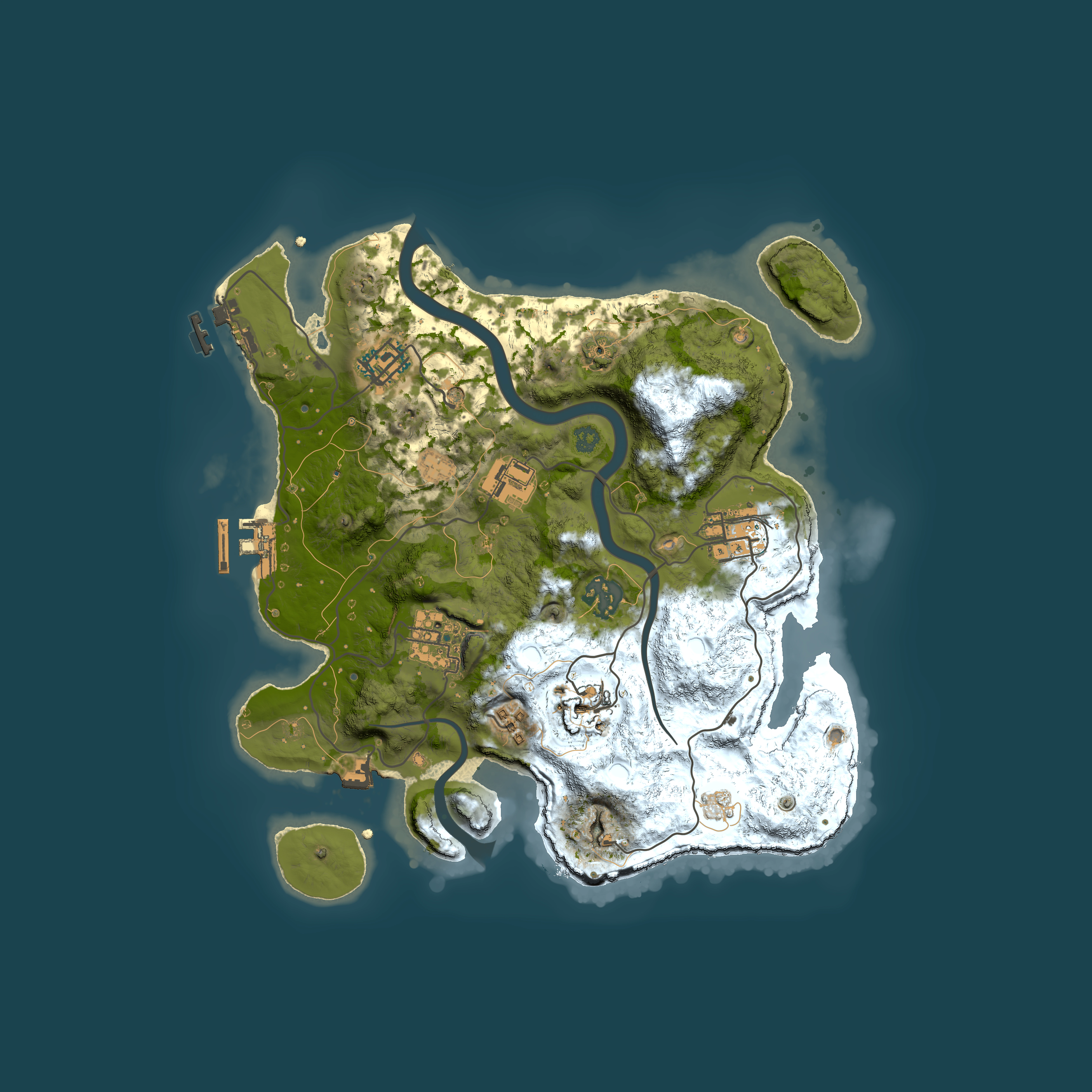 Full top-down render of Rust map seed 1232880737, 3000x3000m