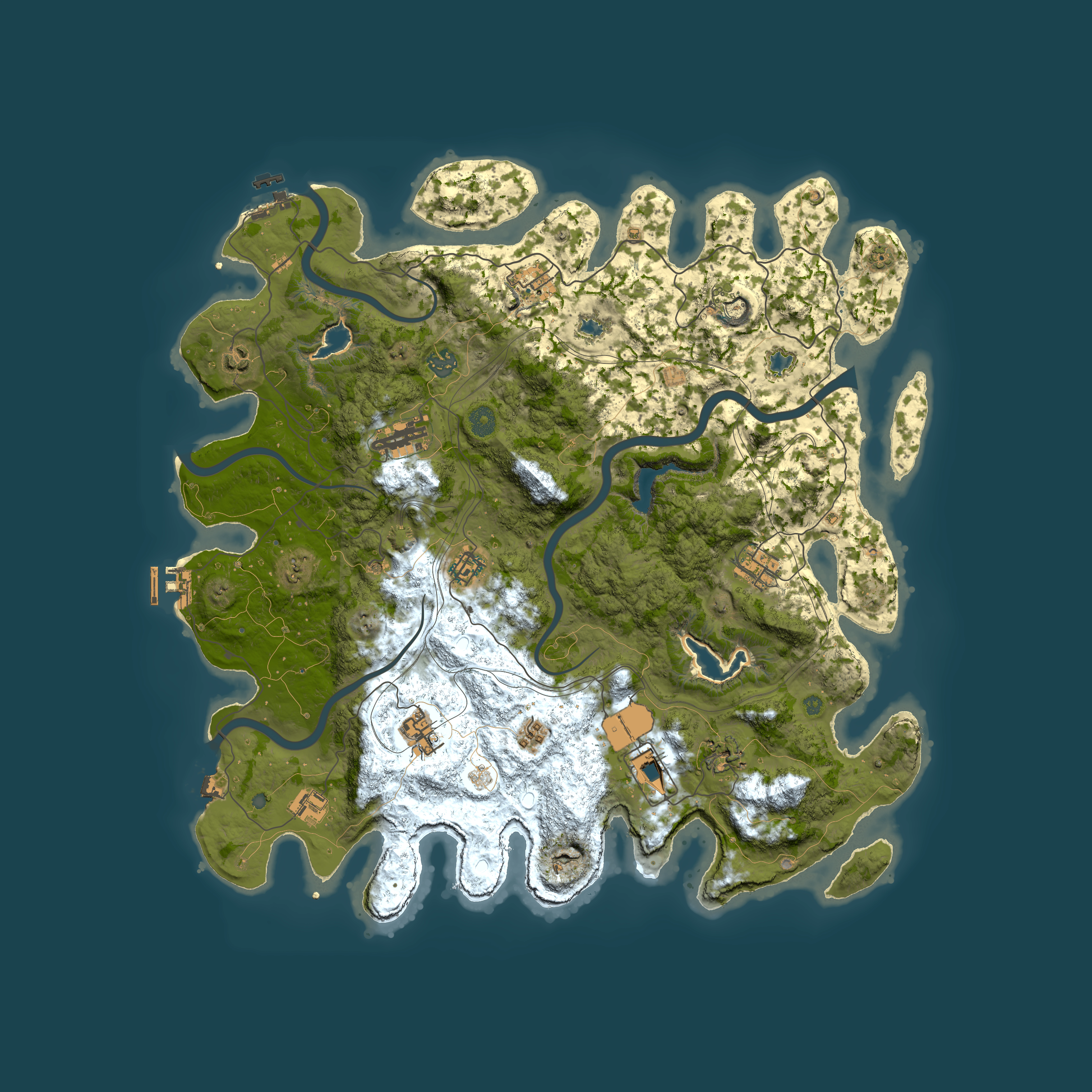 Full top-down render of Rust map seed 42020557, 4500x4500m