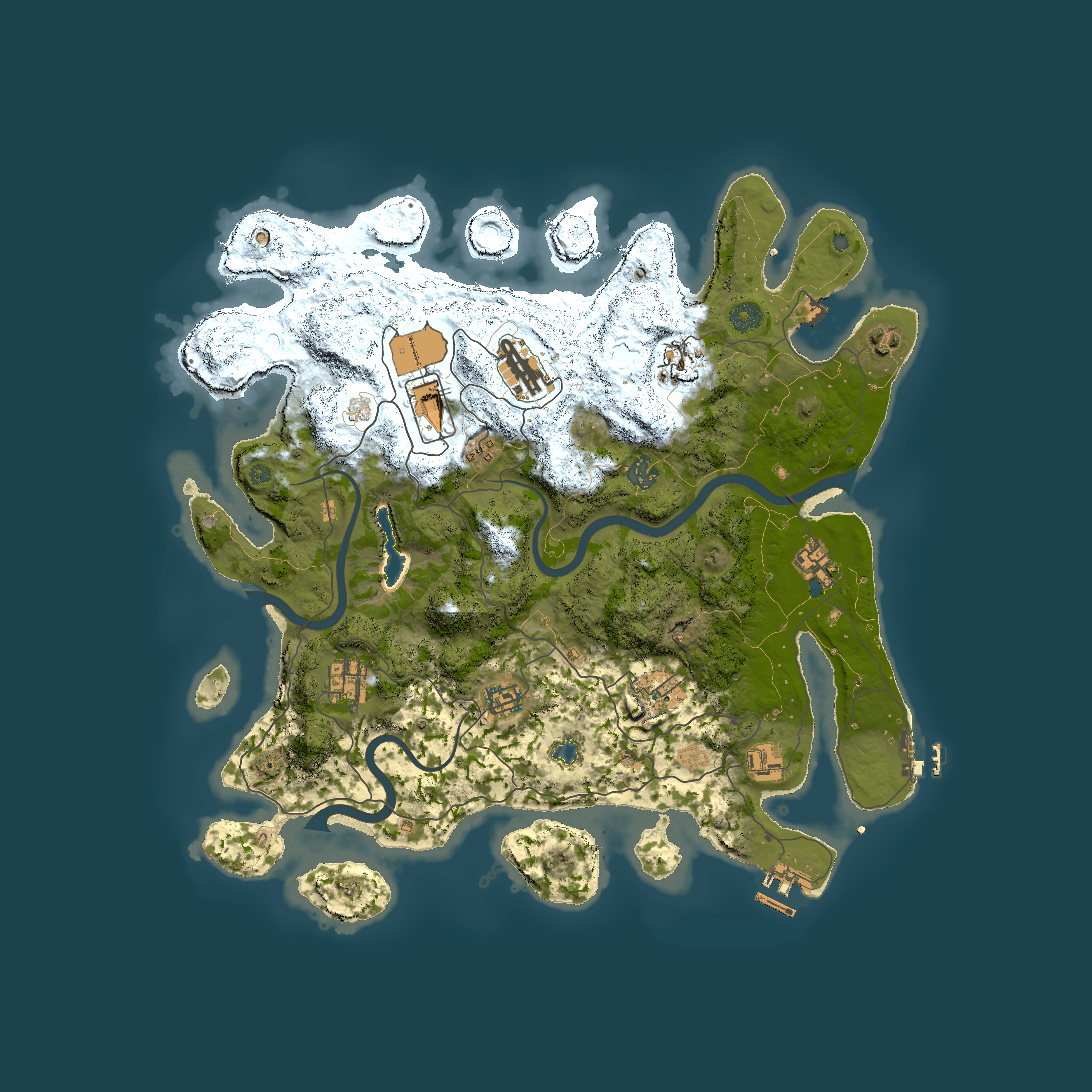 Full top-down render of Rust map seed 2104910583, 4000x4000m