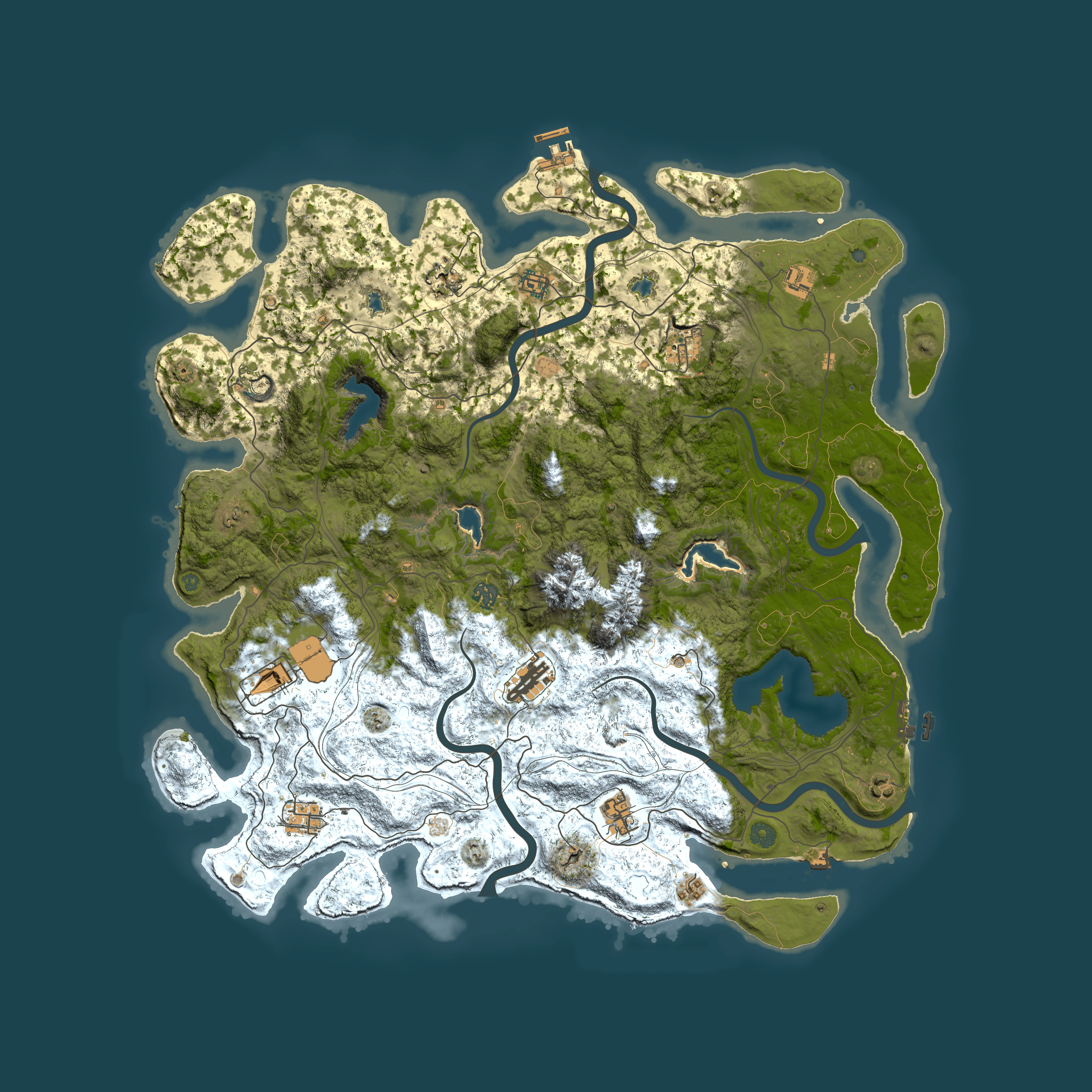 Full top-down render of Rust map seed 1131806544, 5000x5000m