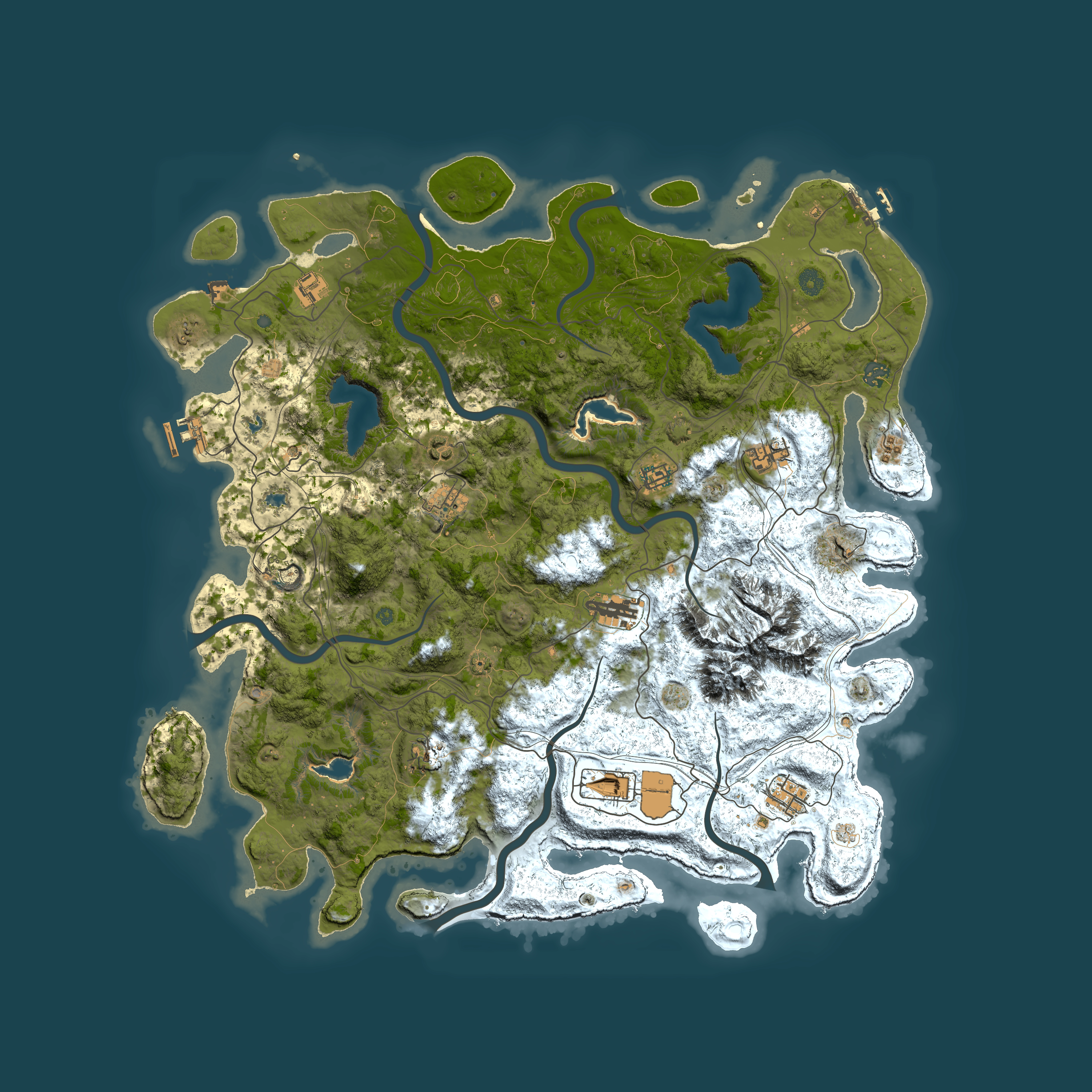 Full top-down render of Rust map seed 595611551, 5000x5000m