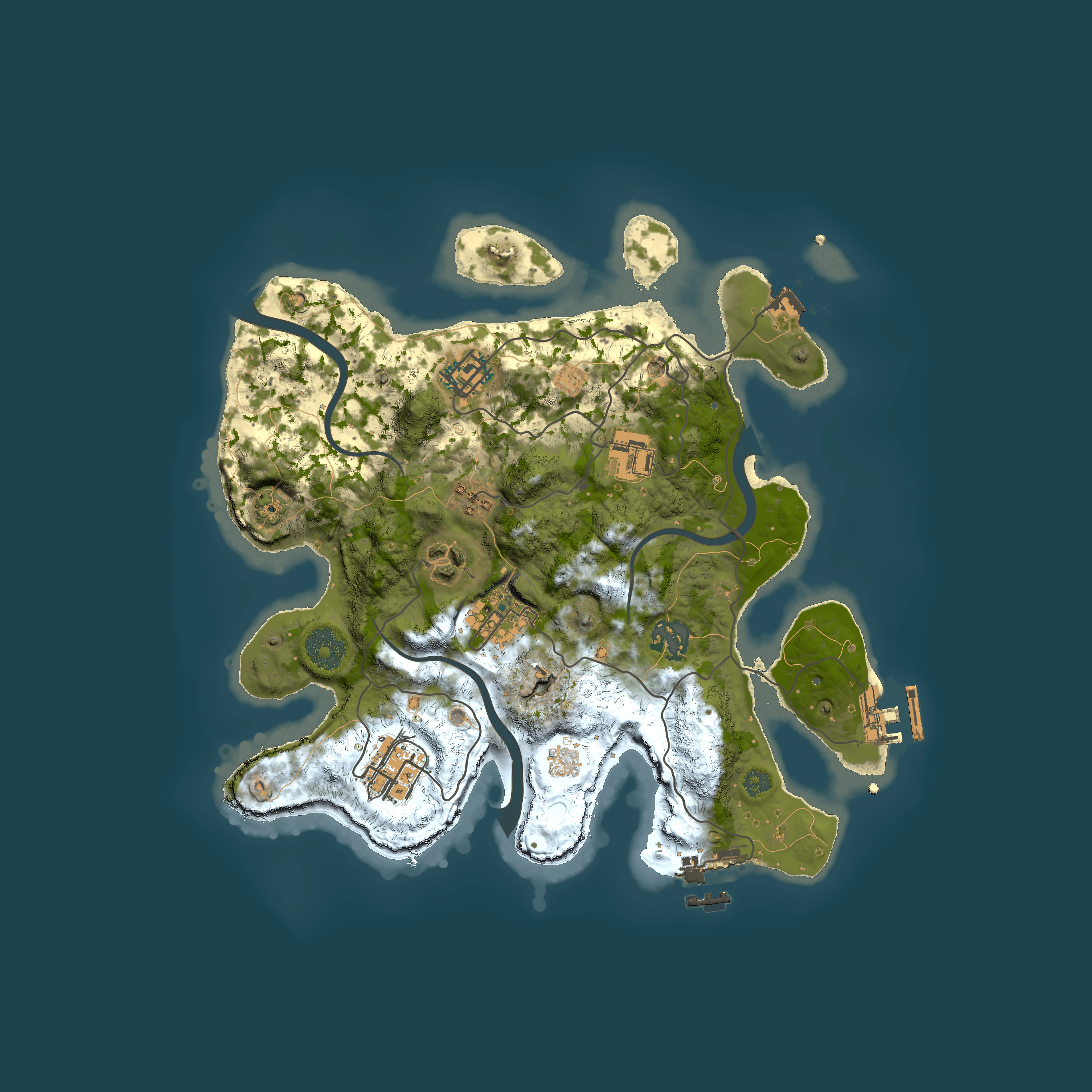 Full top-down render of Rust map seed 1408285869, 3000x3000m