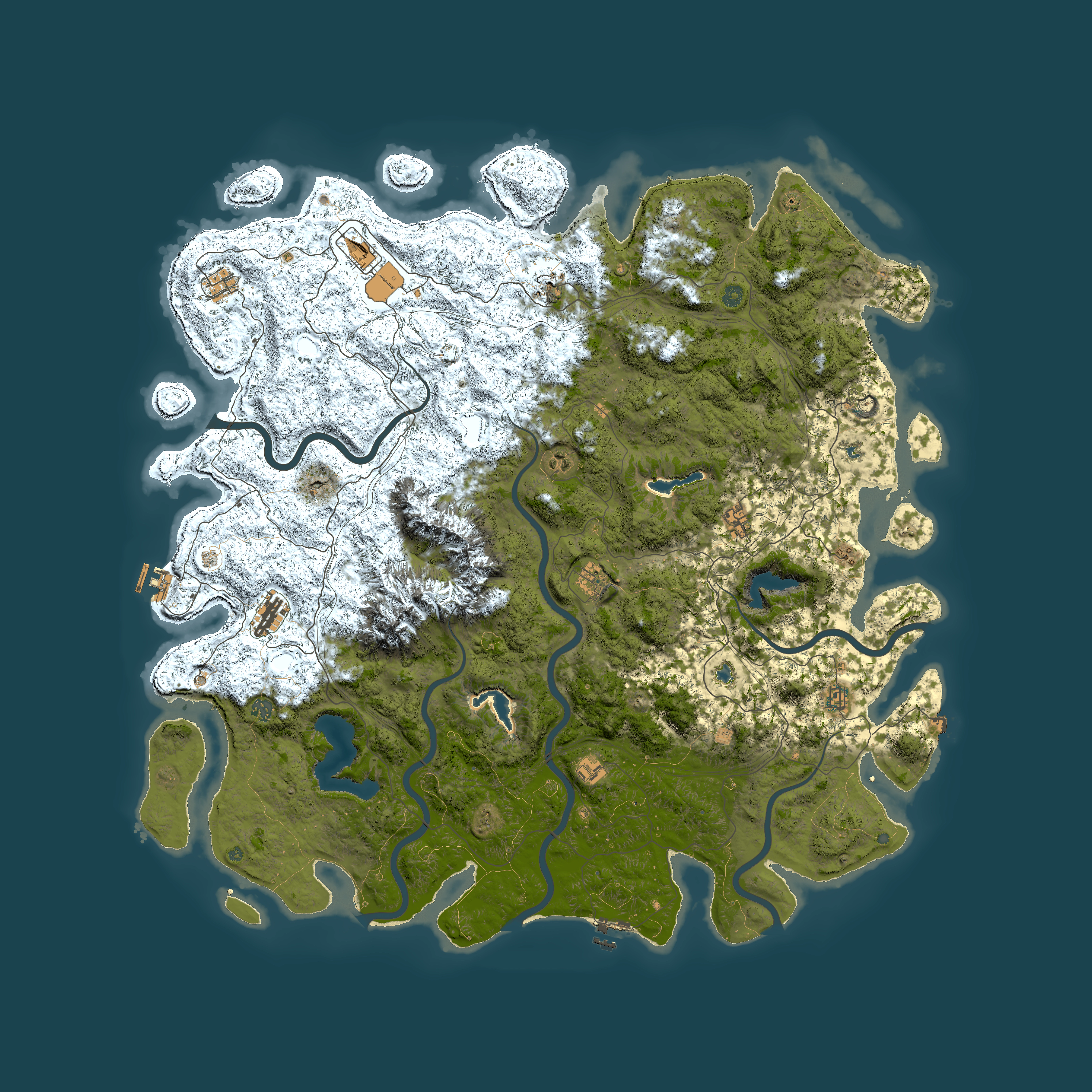Full top-down render of Rust map seed 1267581309, 6000x6000m