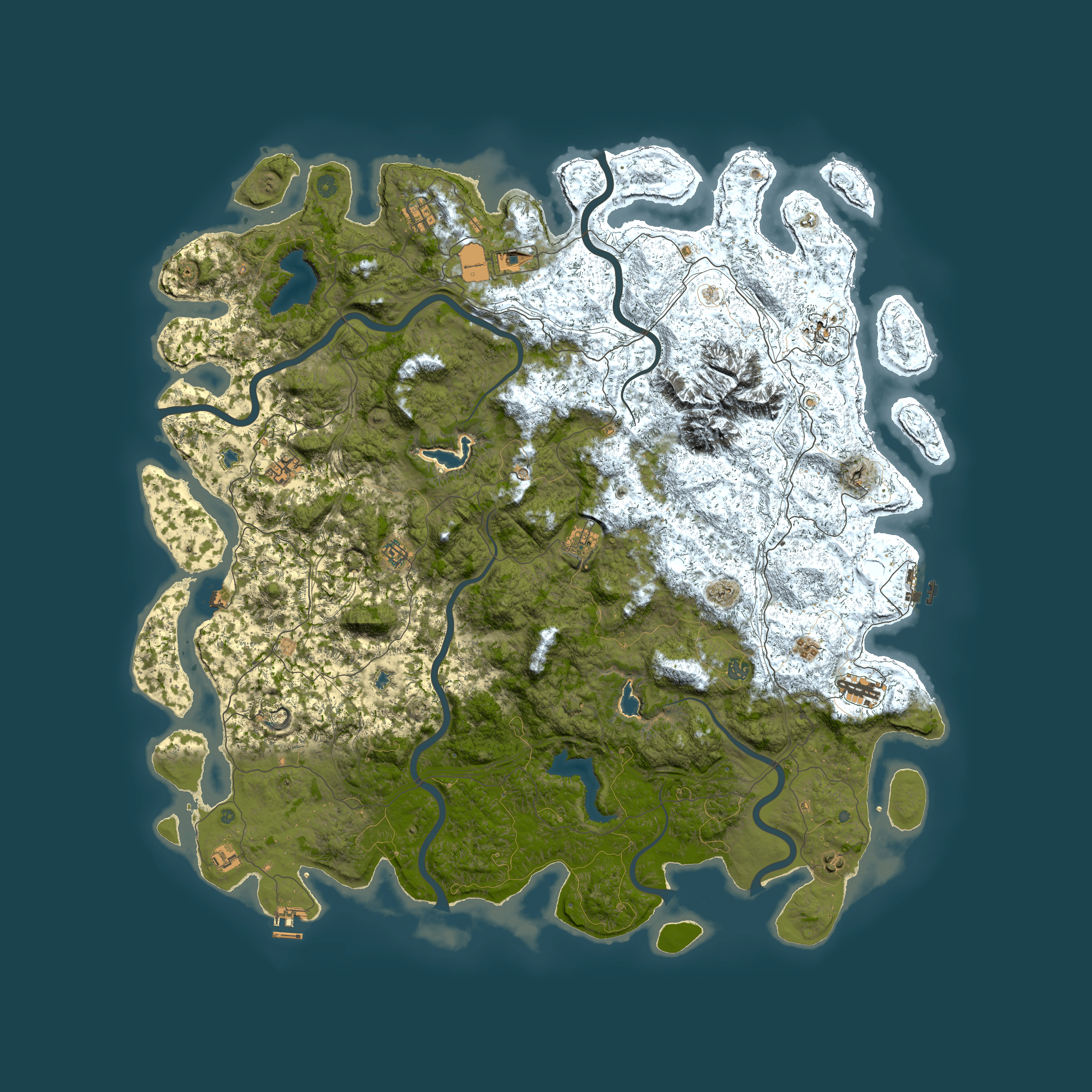 Full top-down render of Rust map seed 232987796, 6000x6000m