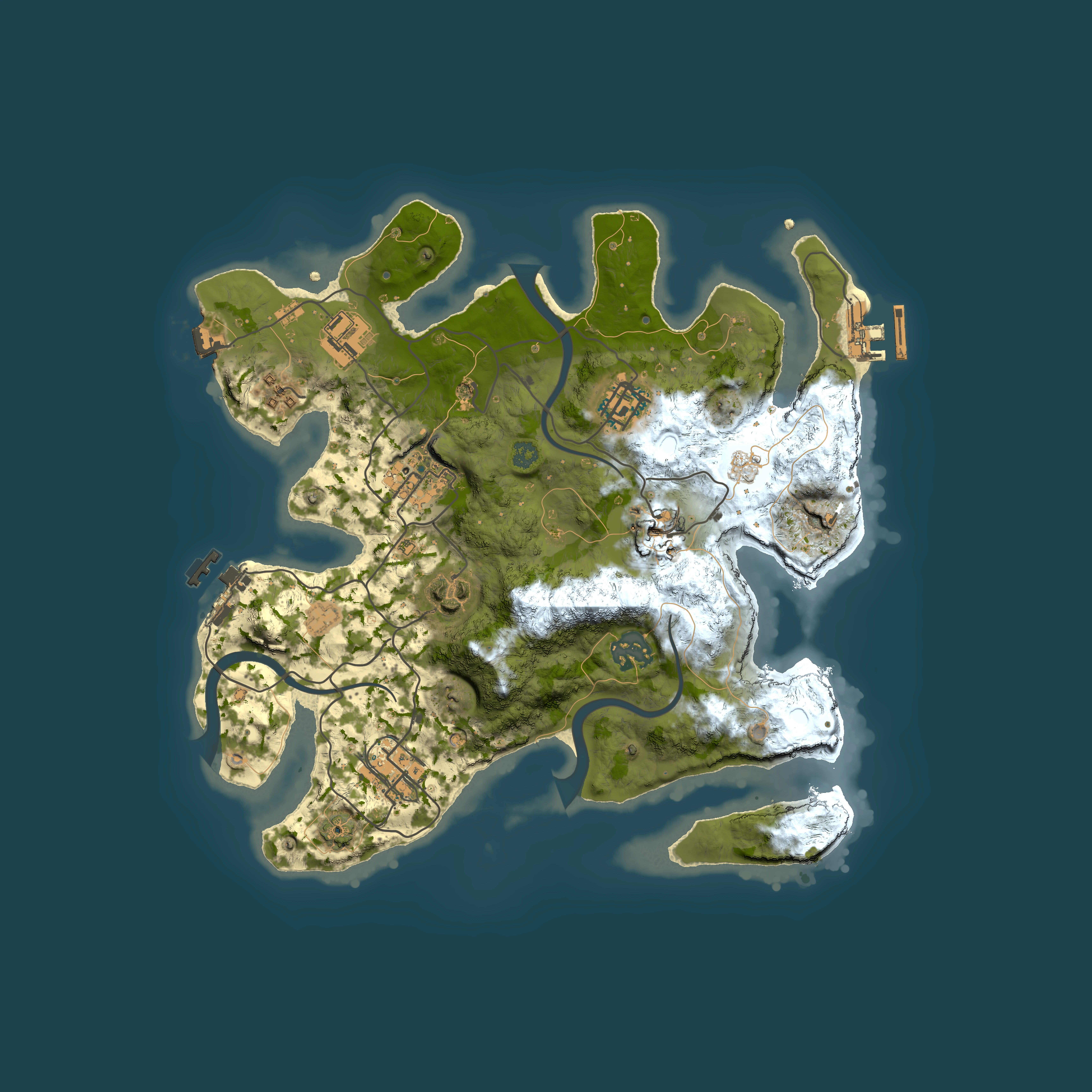 Full top-down render of Rust map seed 1083658742, 3000x3000m