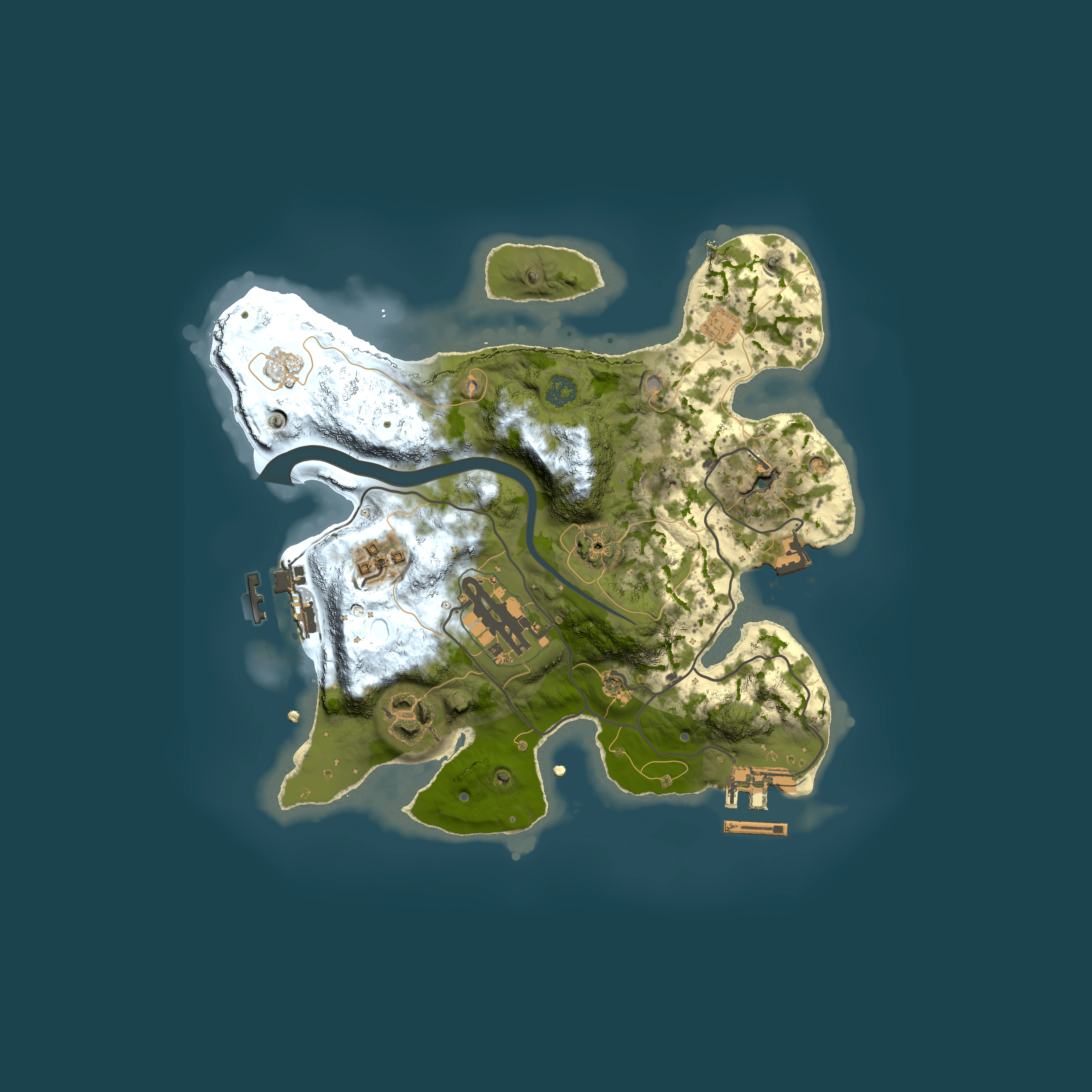 Full top-down render of Rust map seed 743574642, 2500x2500m