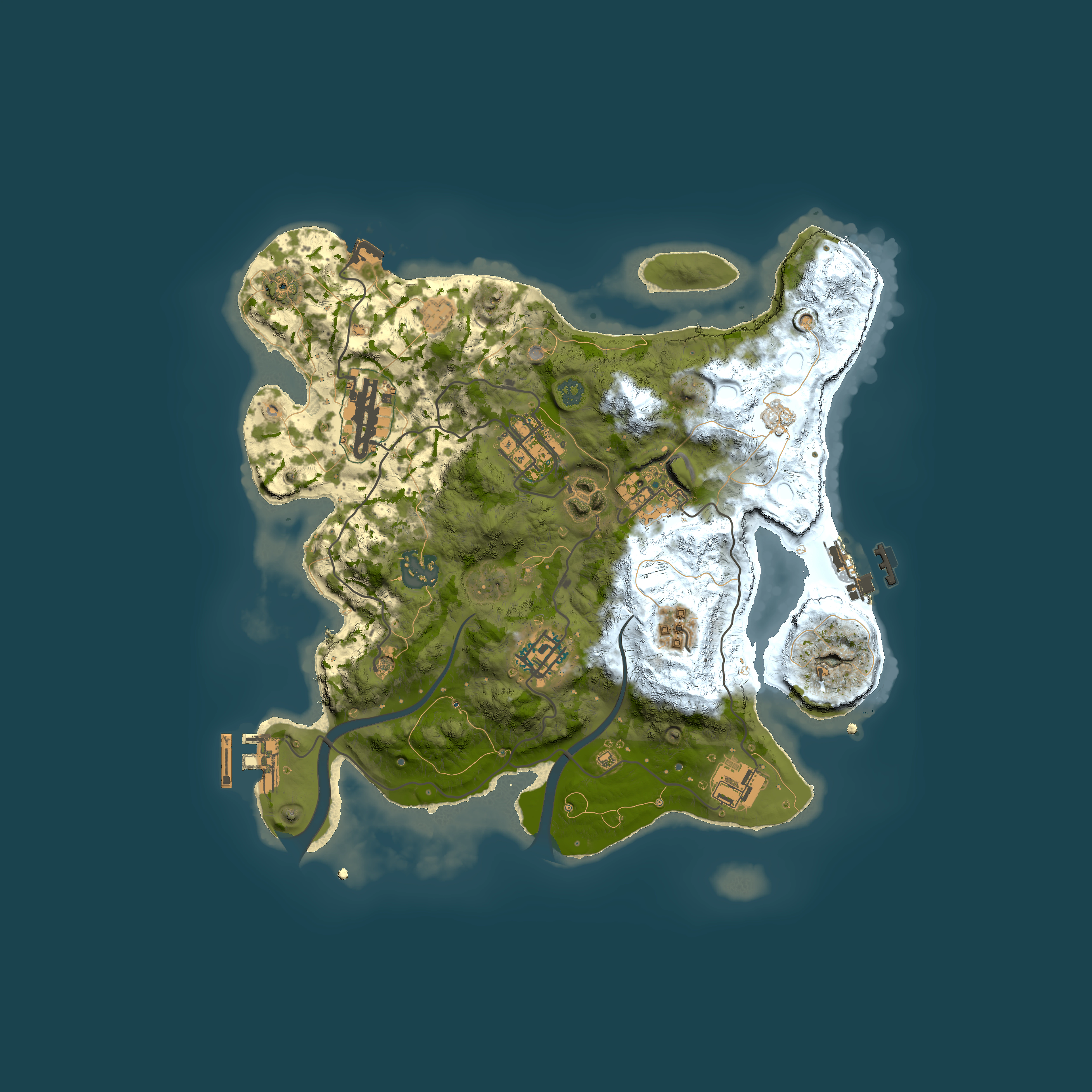 Full top-down render of Rust map seed 1091057672, 3000x3000m
