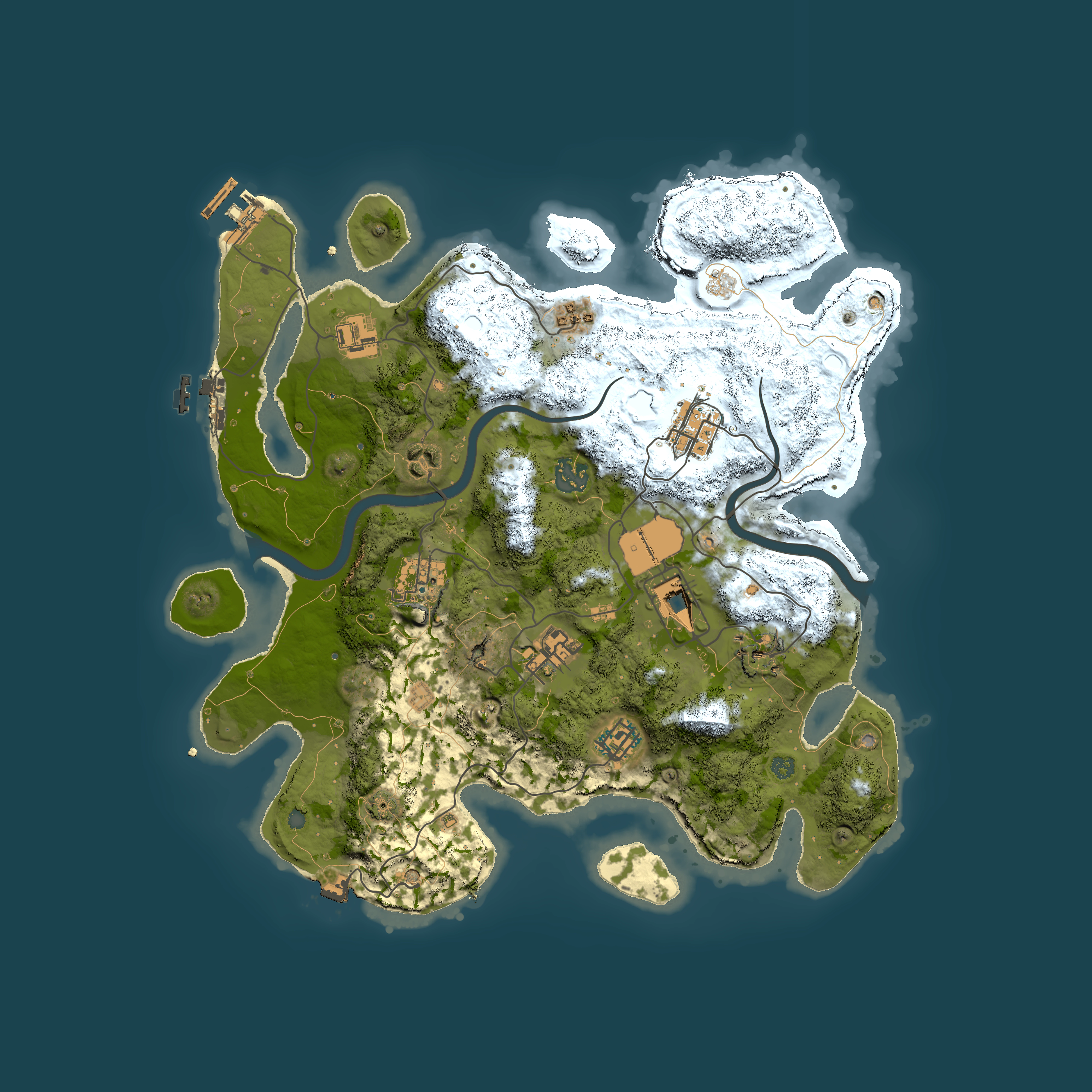 Full top-down render of Rust map seed 1658557760, 3500x3500m