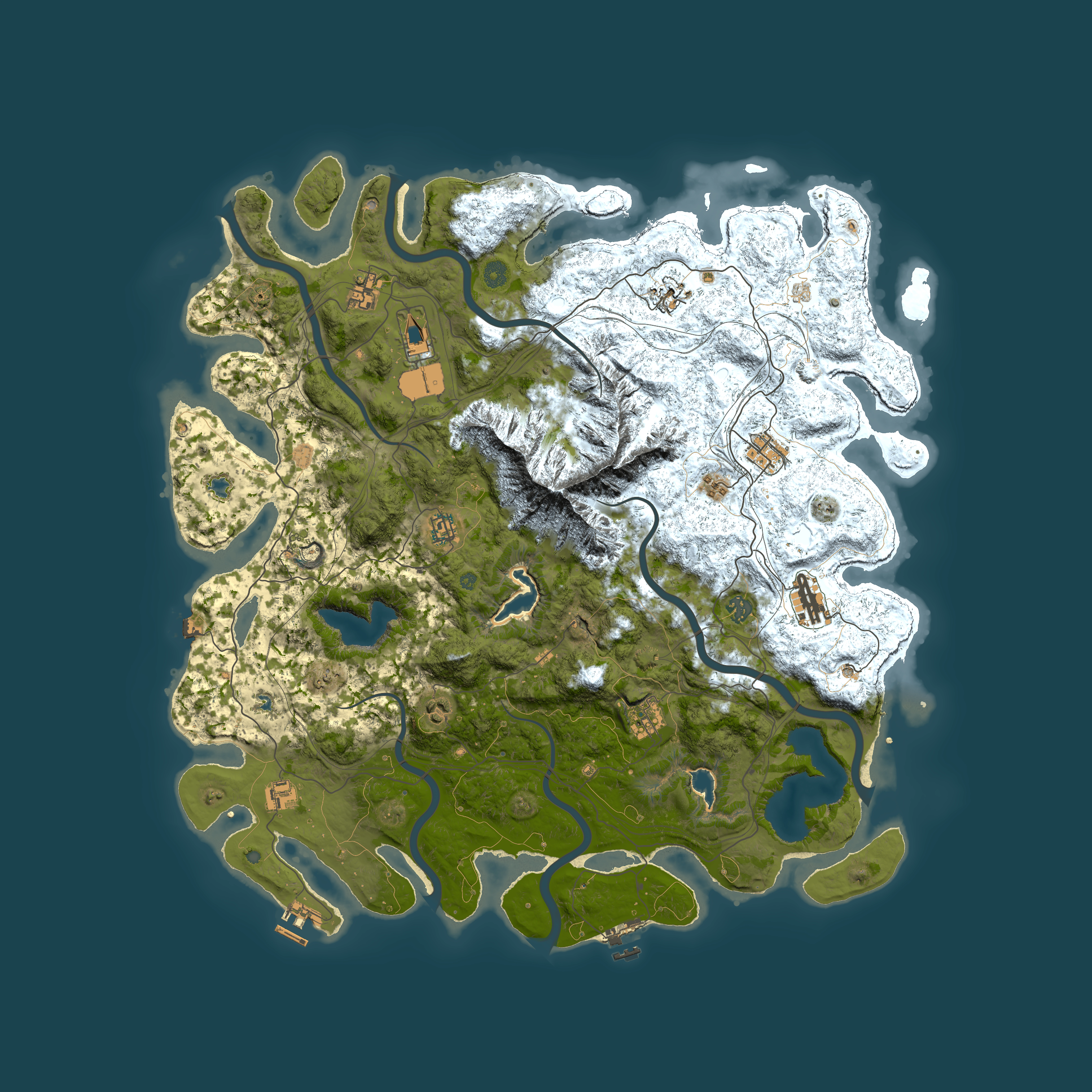 Full top-down render of Rust map seed 536414702, 5000x5000m