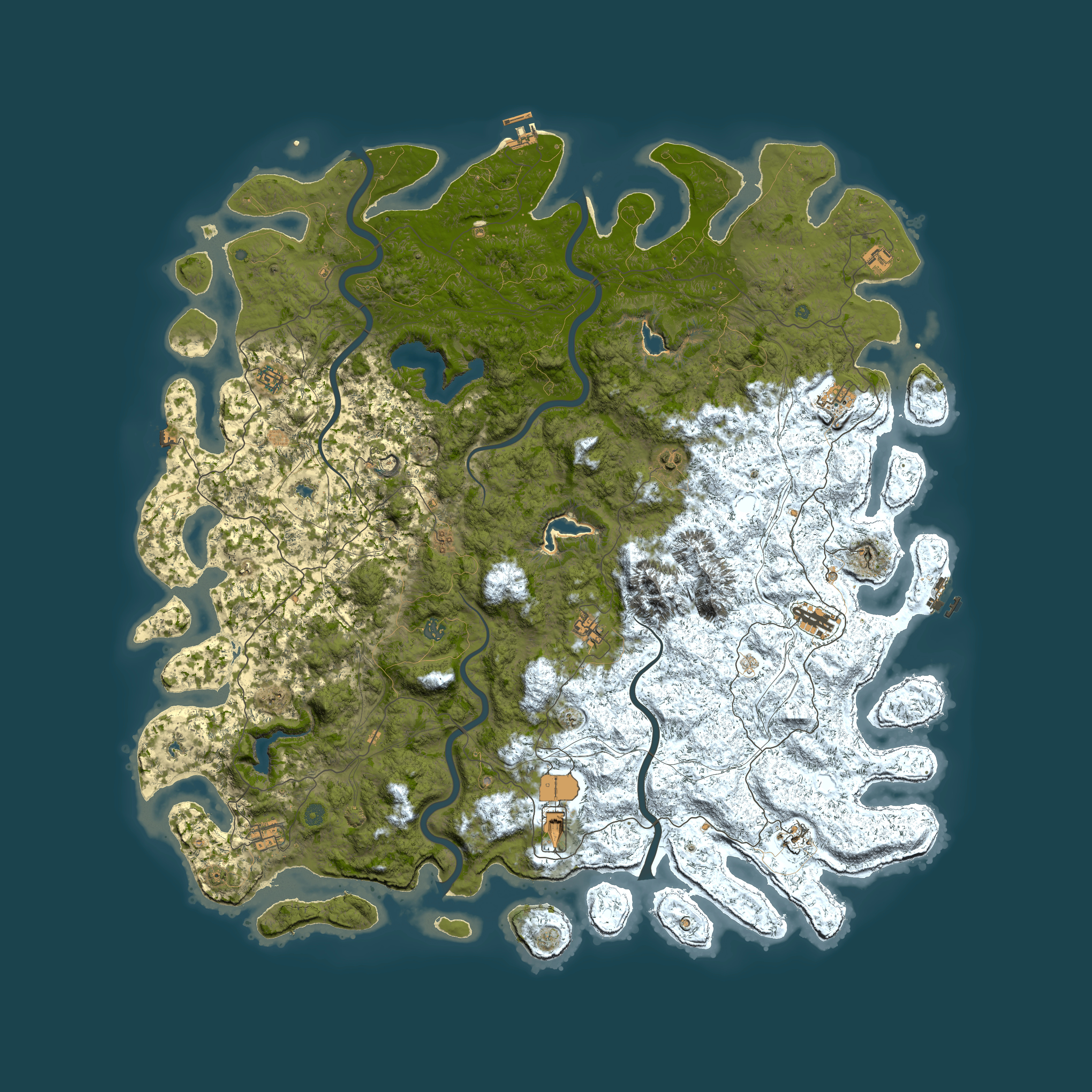Full top-down render of Rust map seed 1457742422, 6000x6000m