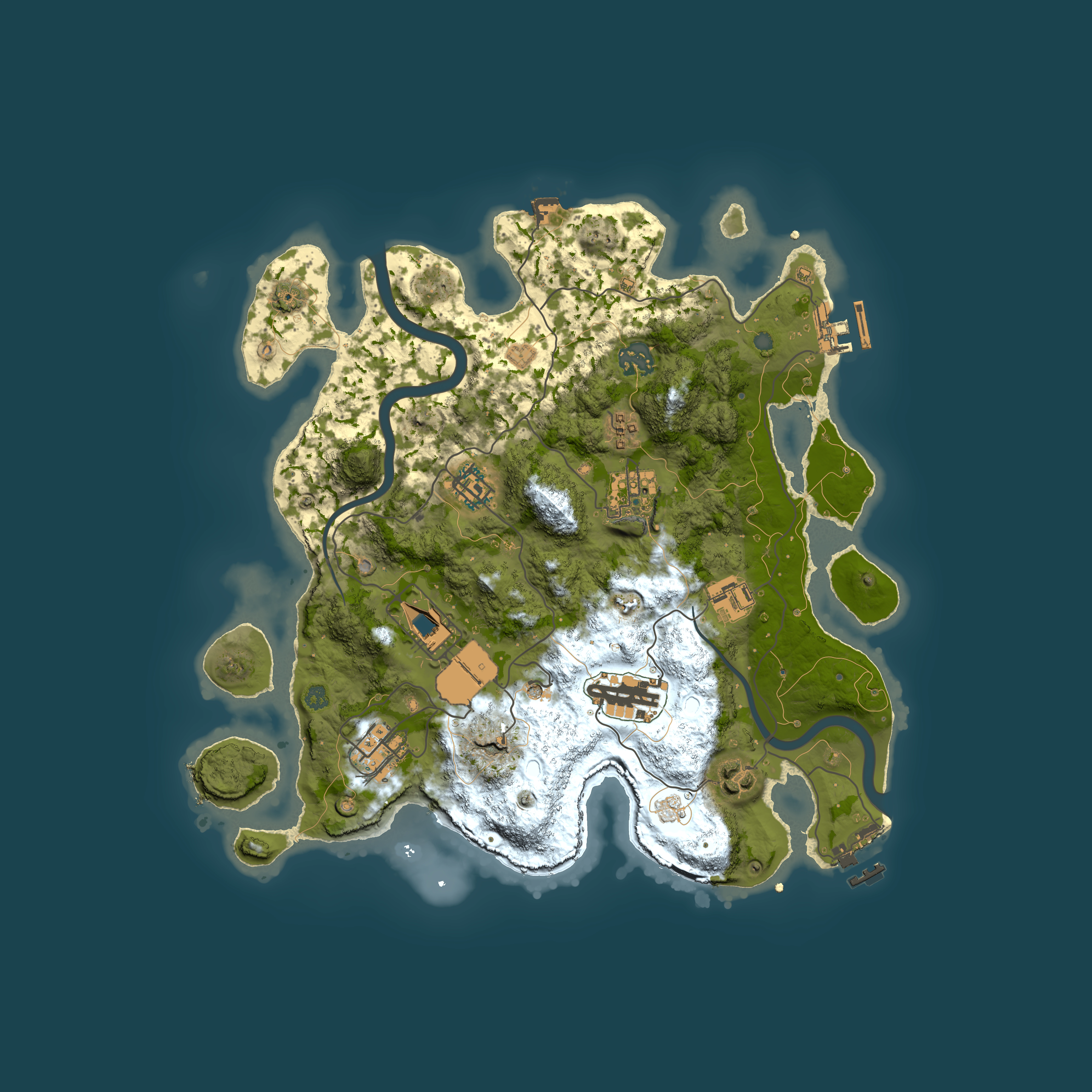 Full top-down render of Rust map seed 2104181774, 3500x3500m