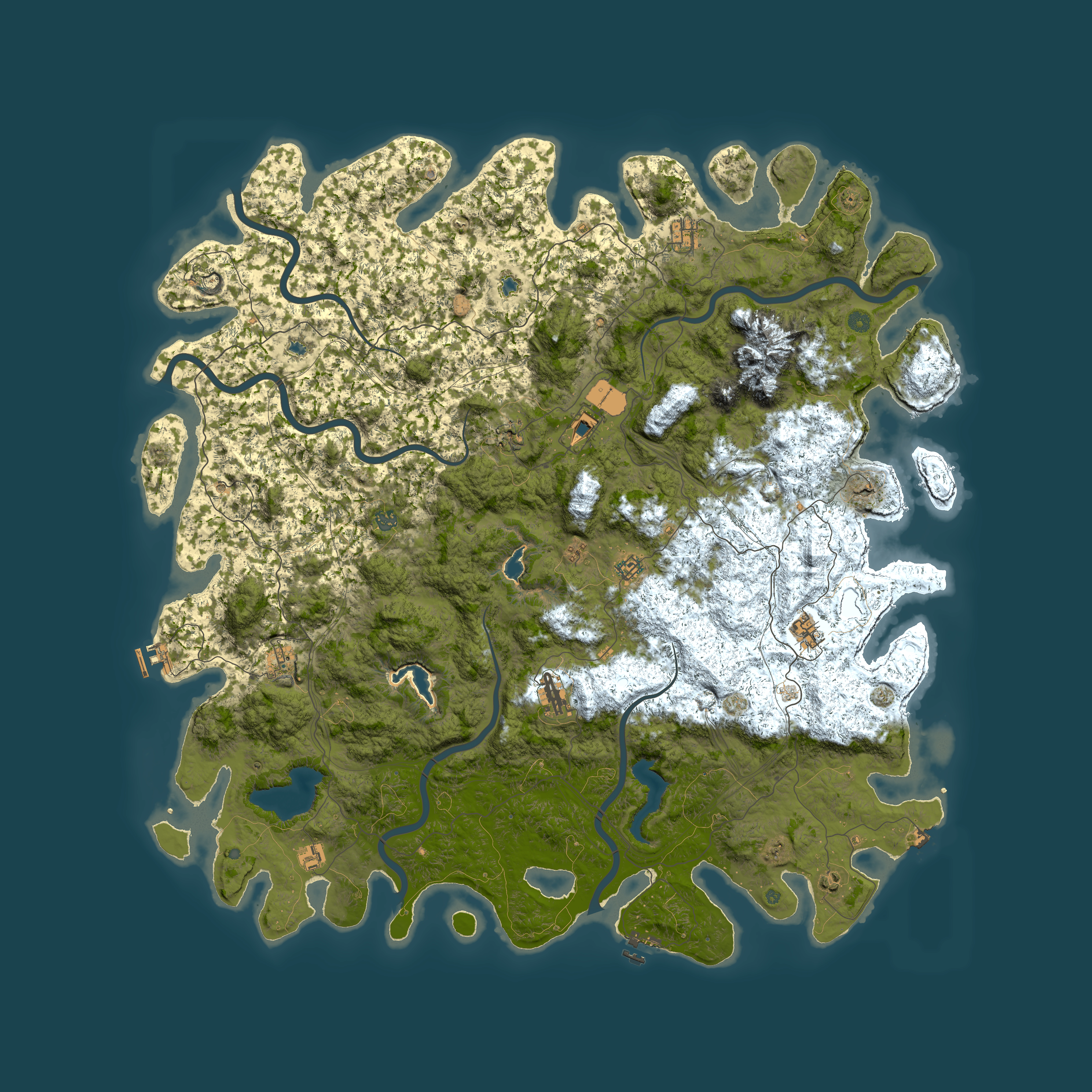 Full top-down render of Rust map seed 215958064, 6000x6000m