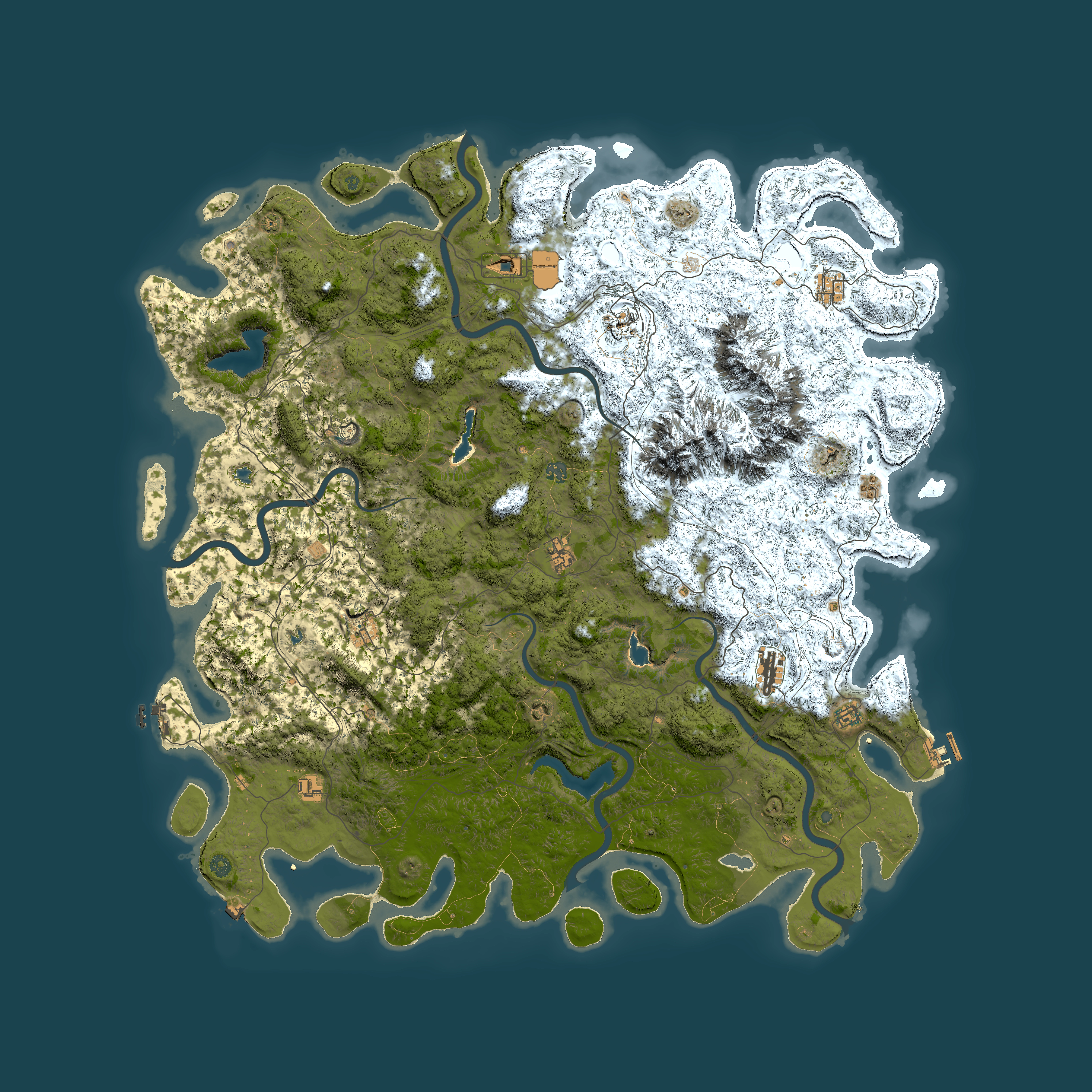 Full top-down render of Rust map seed 1604519350, 6000x6000m
