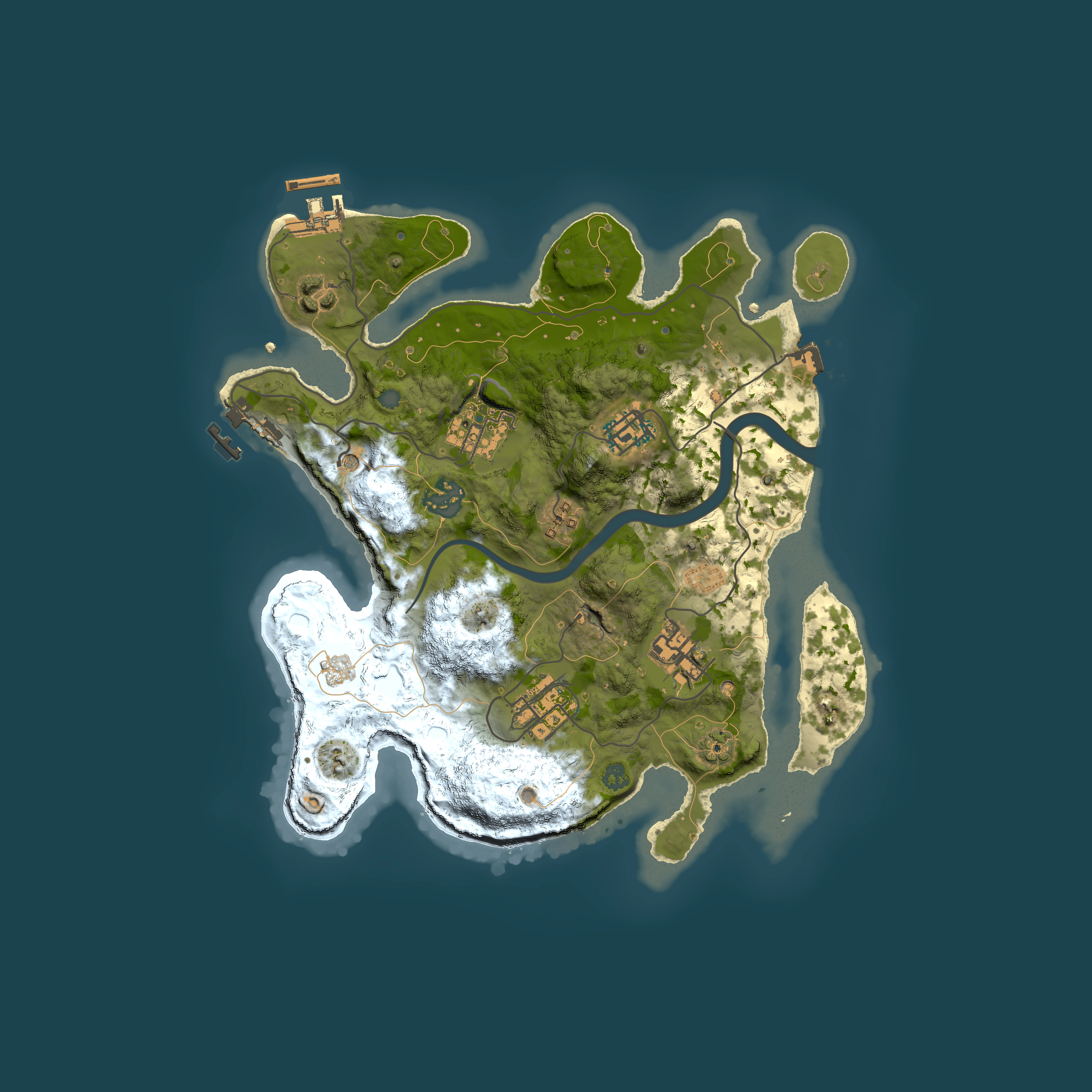 Full top-down render of Rust map seed 108048864, 3000x3000m