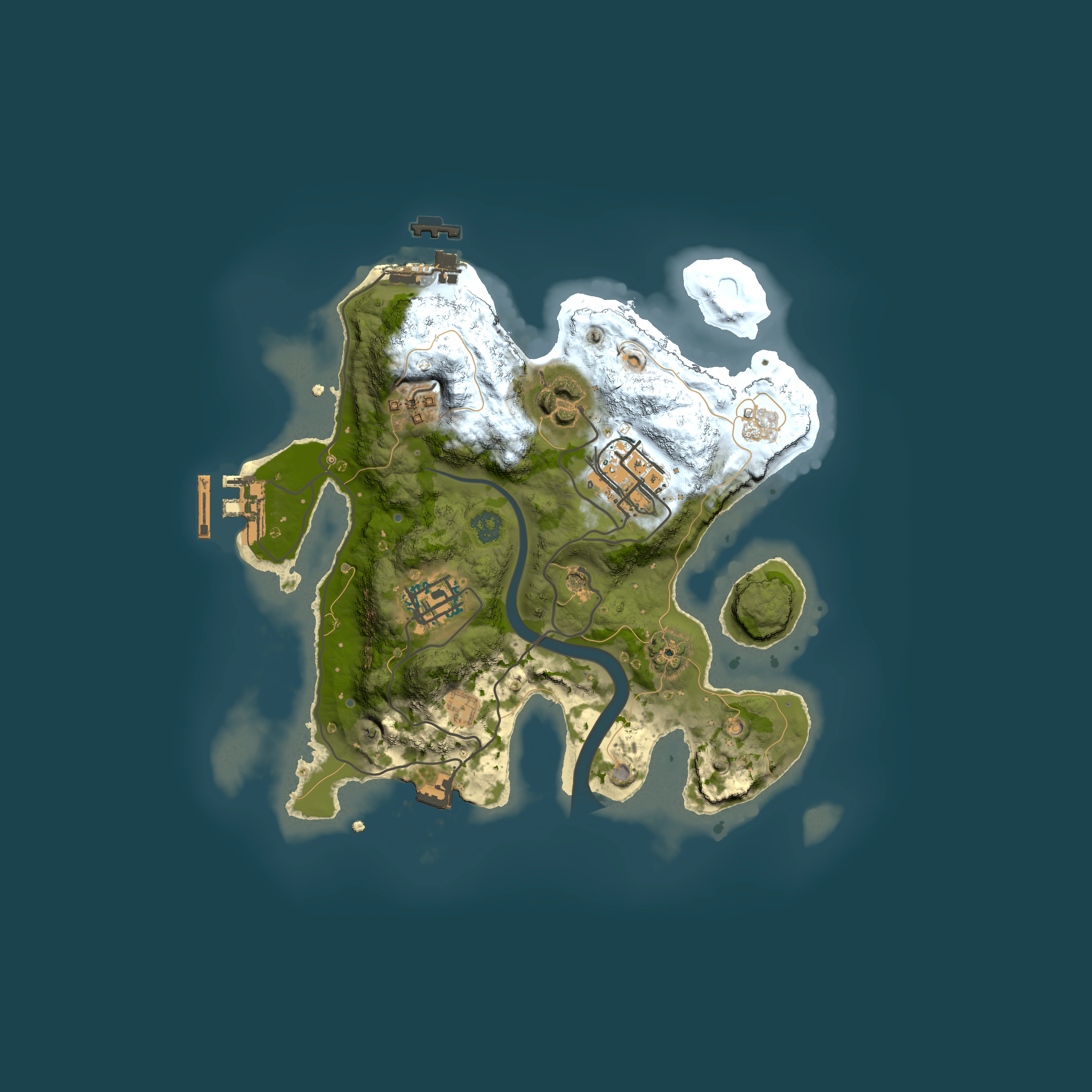 Full top-down render of Rust map seed 1909581957, 2500x2500m