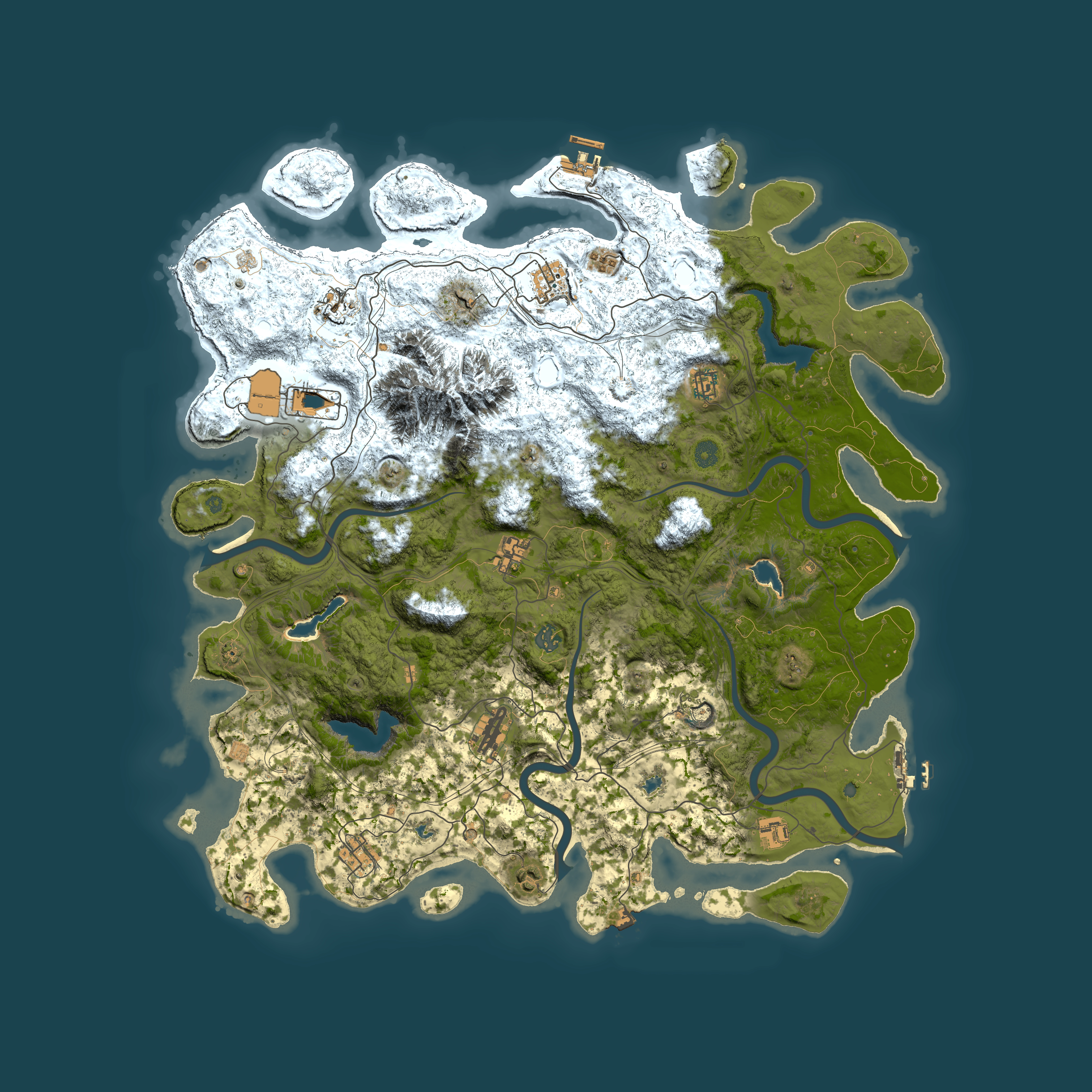 Full top-down render of Rust map seed 1174266727, 5000x5000m
