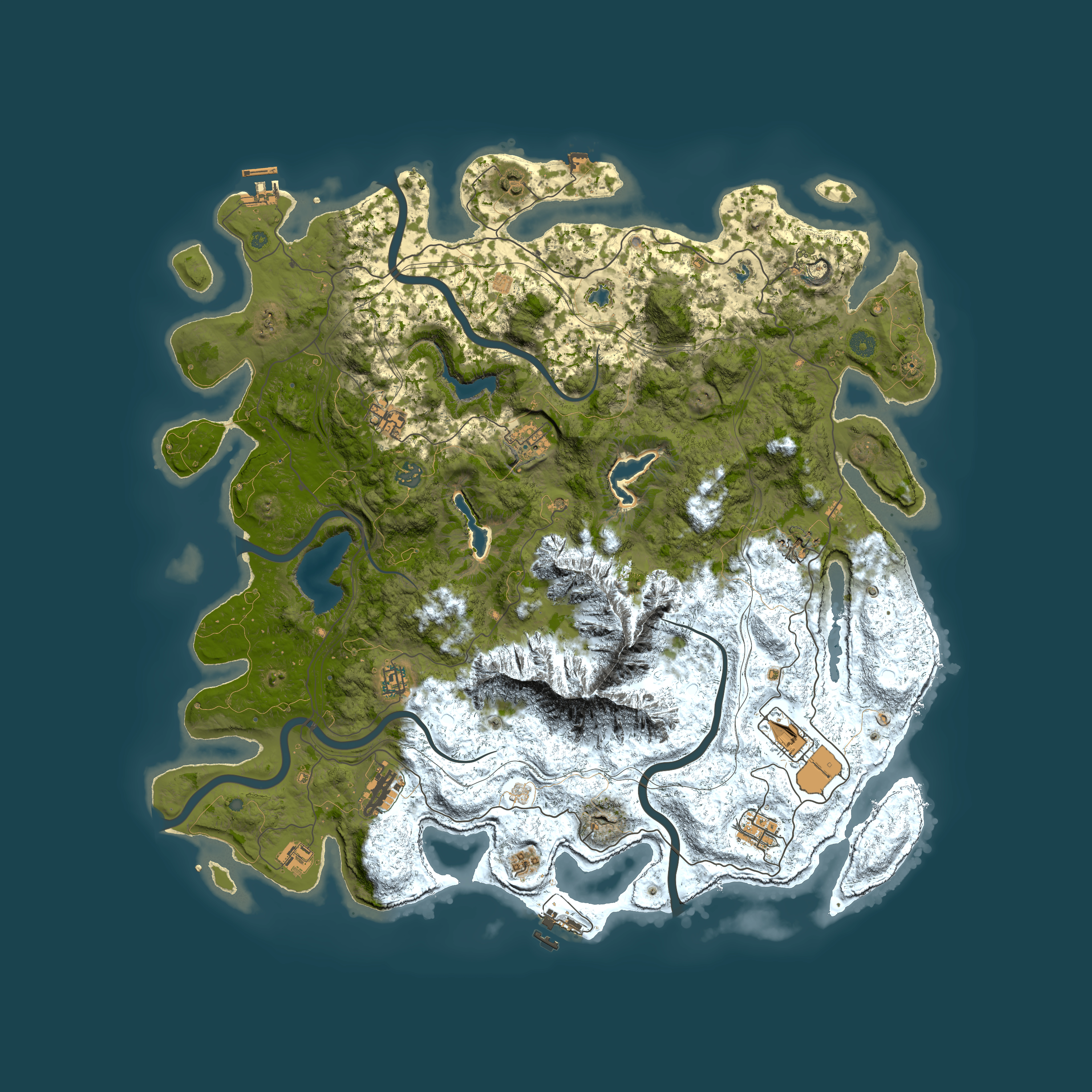 Full top-down render of Rust map seed 2147090764, 5000x5000m