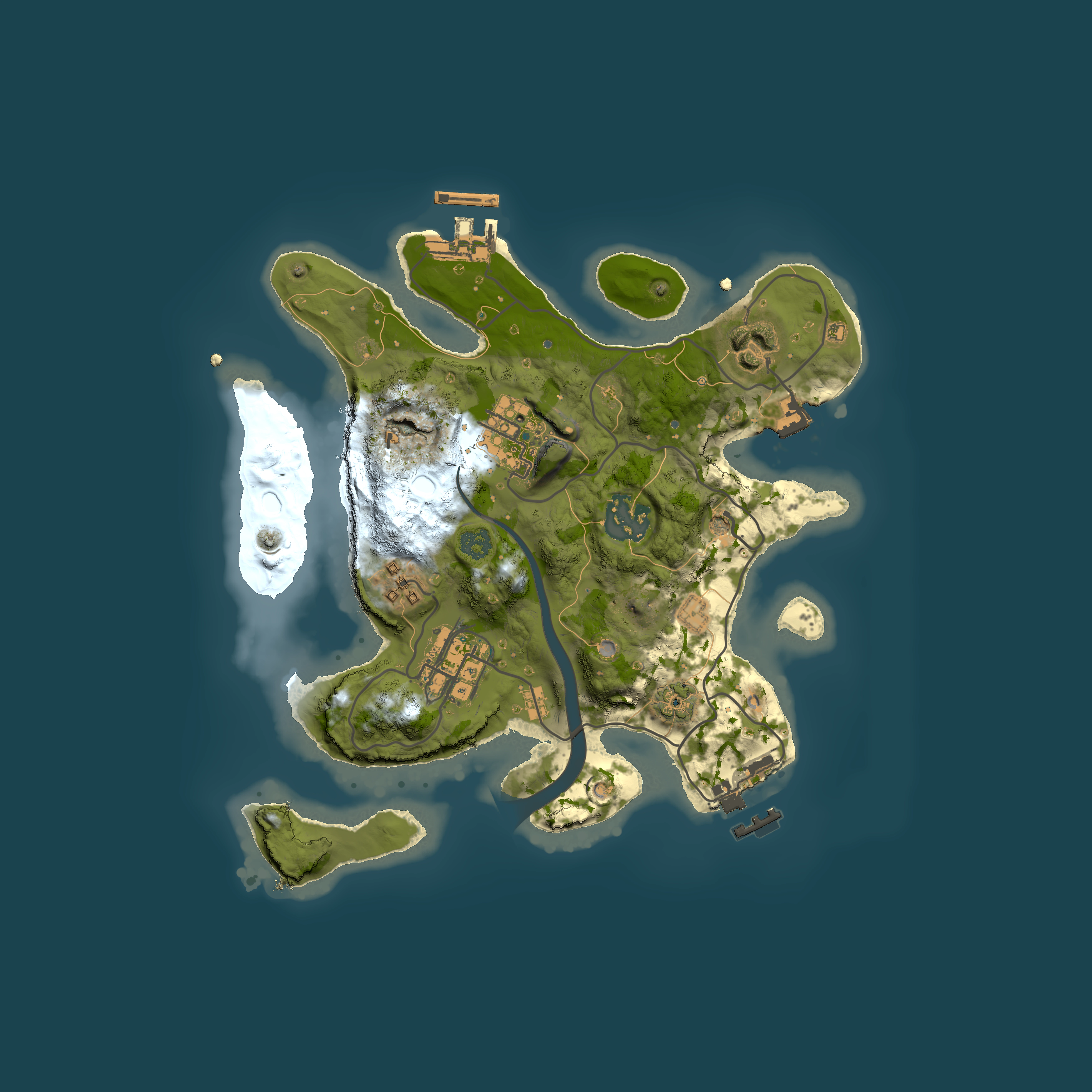 Full top-down render of Rust map seed 3602878, 2500x2500m