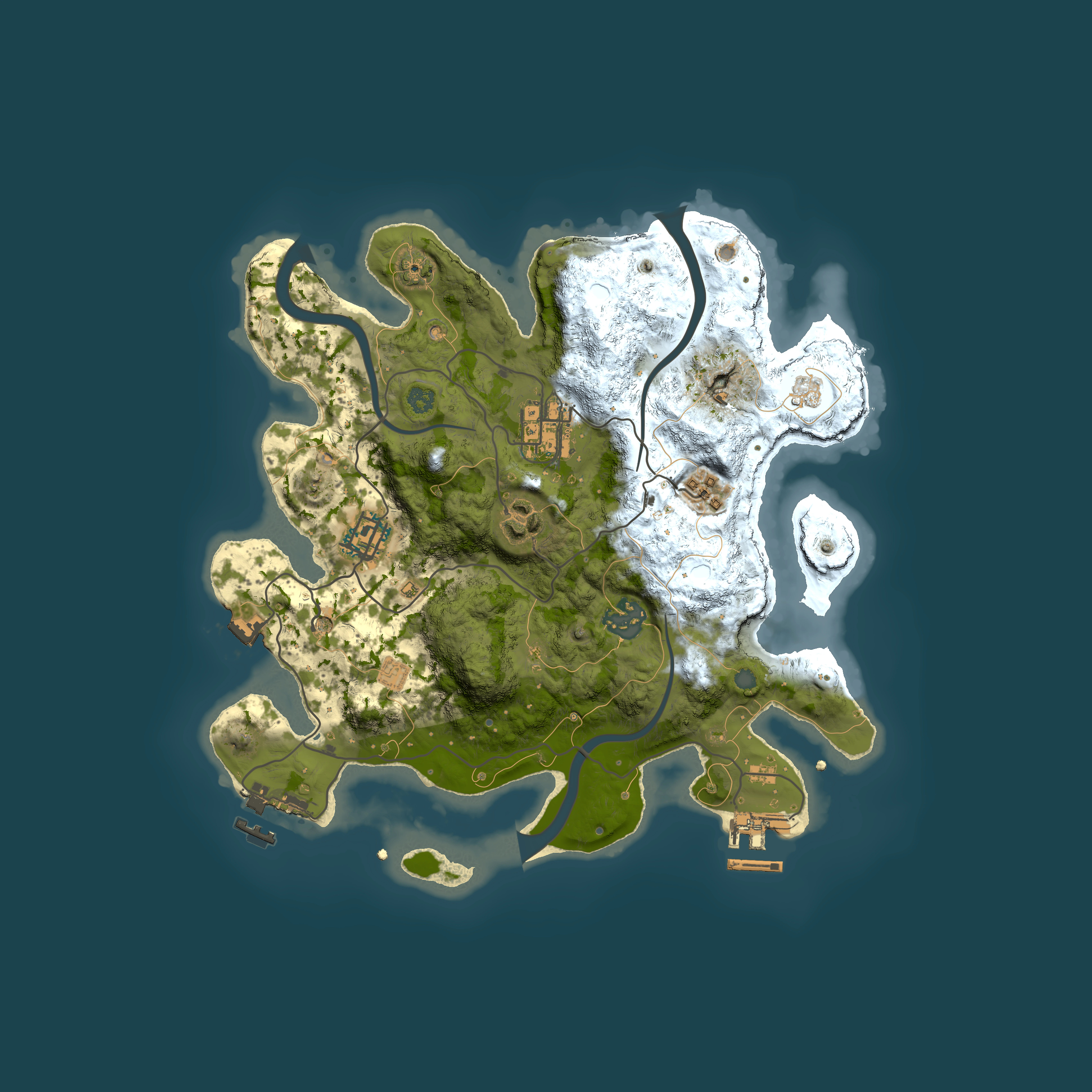 Full top-down render of Rust map seed 1289304947, 3000x3000m