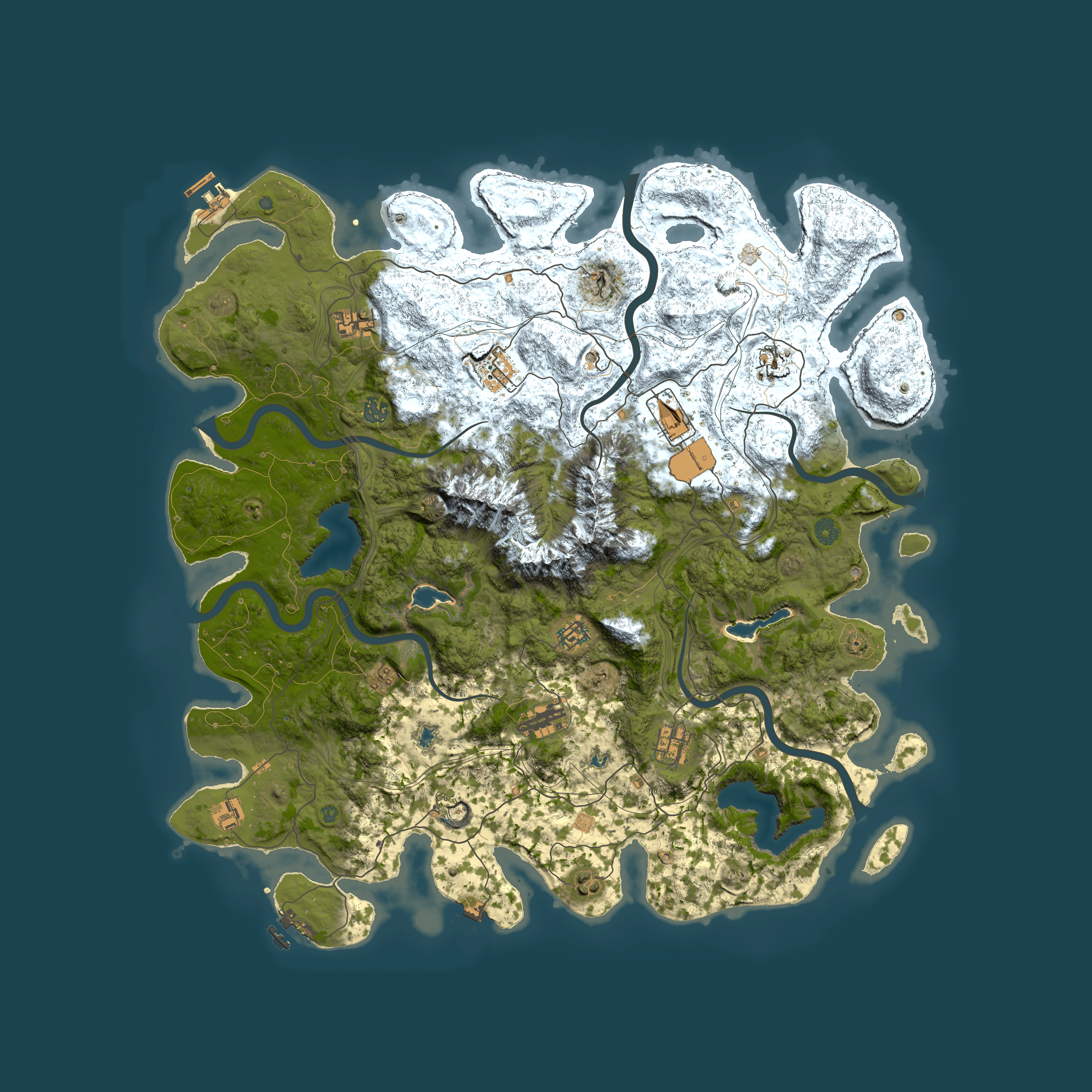 Full top-down render of Rust map seed 466677758, 5000x5000m