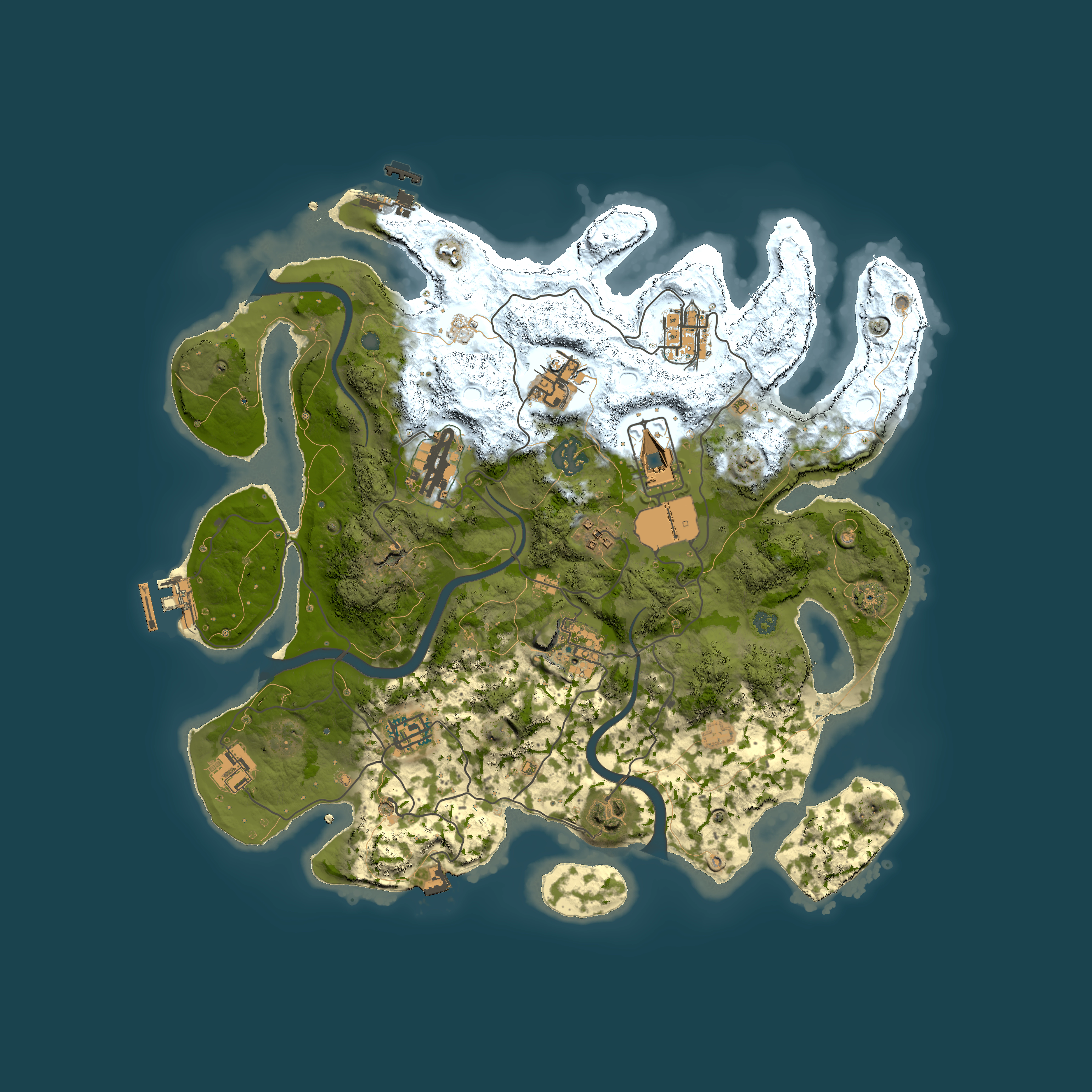 Full top-down render of Rust map seed 1988870327, 3500x3500m