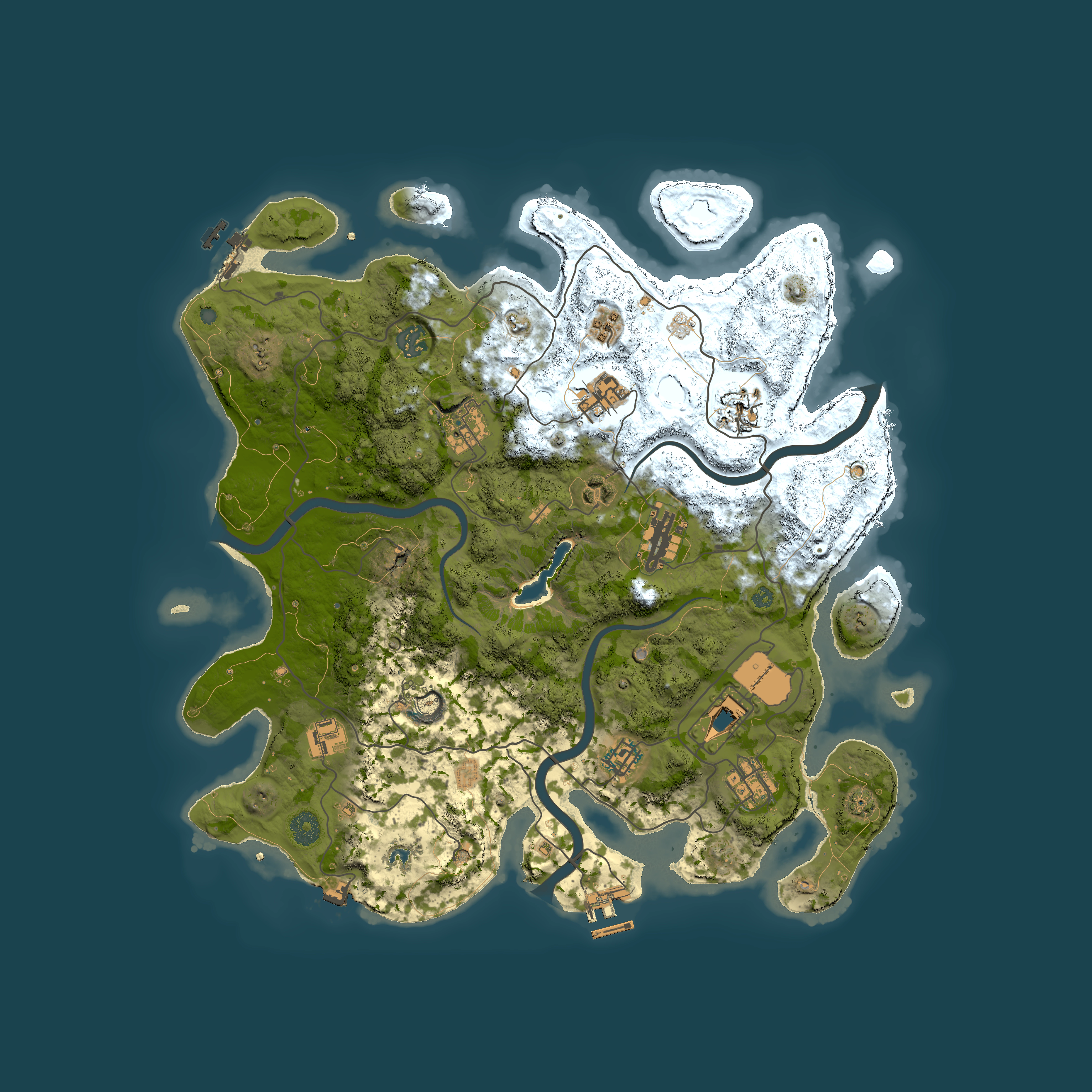 Full top-down render of Rust map seed 1266679797, 4000x4000m