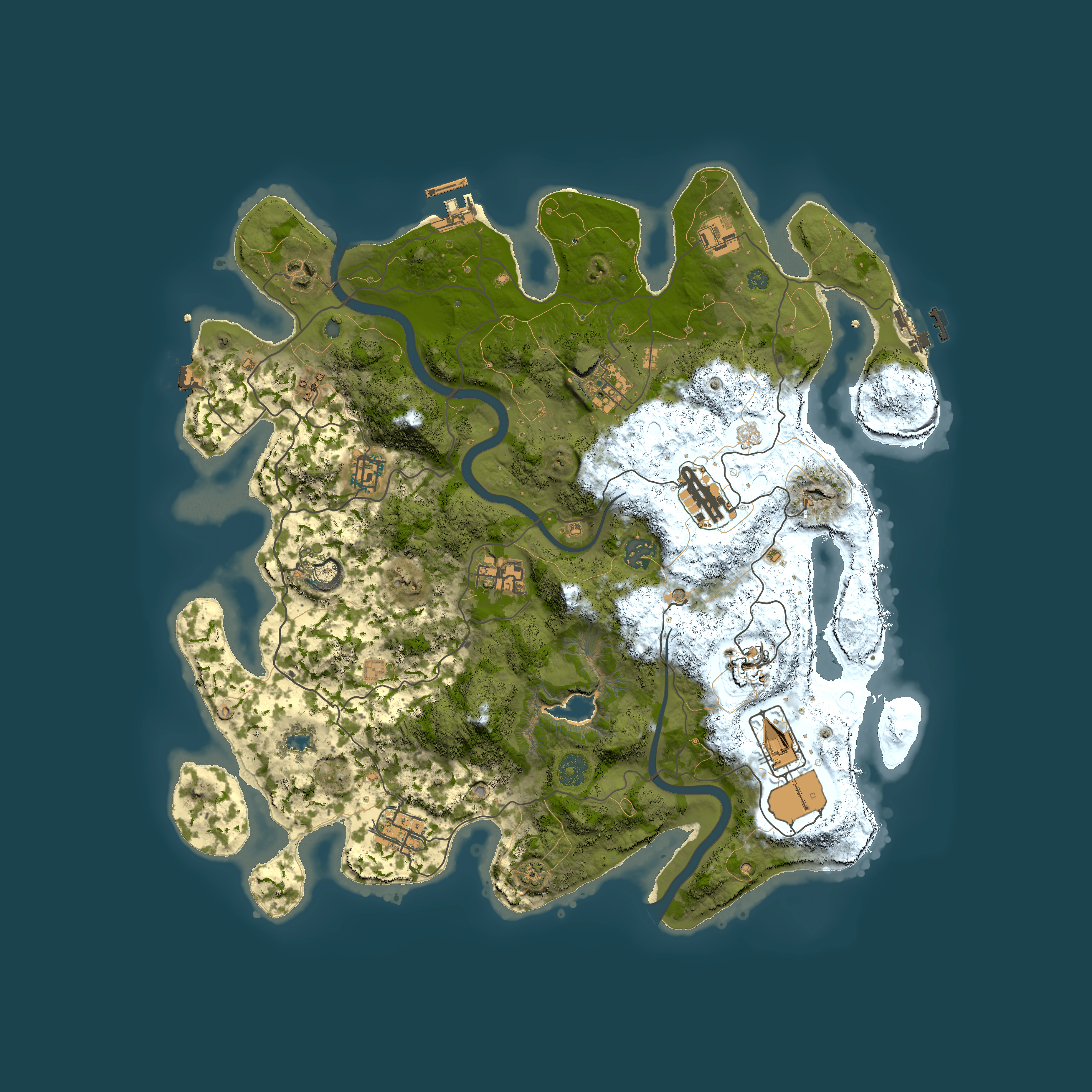 Full top-down render of Rust map seed 1663210778, 4000x4000m