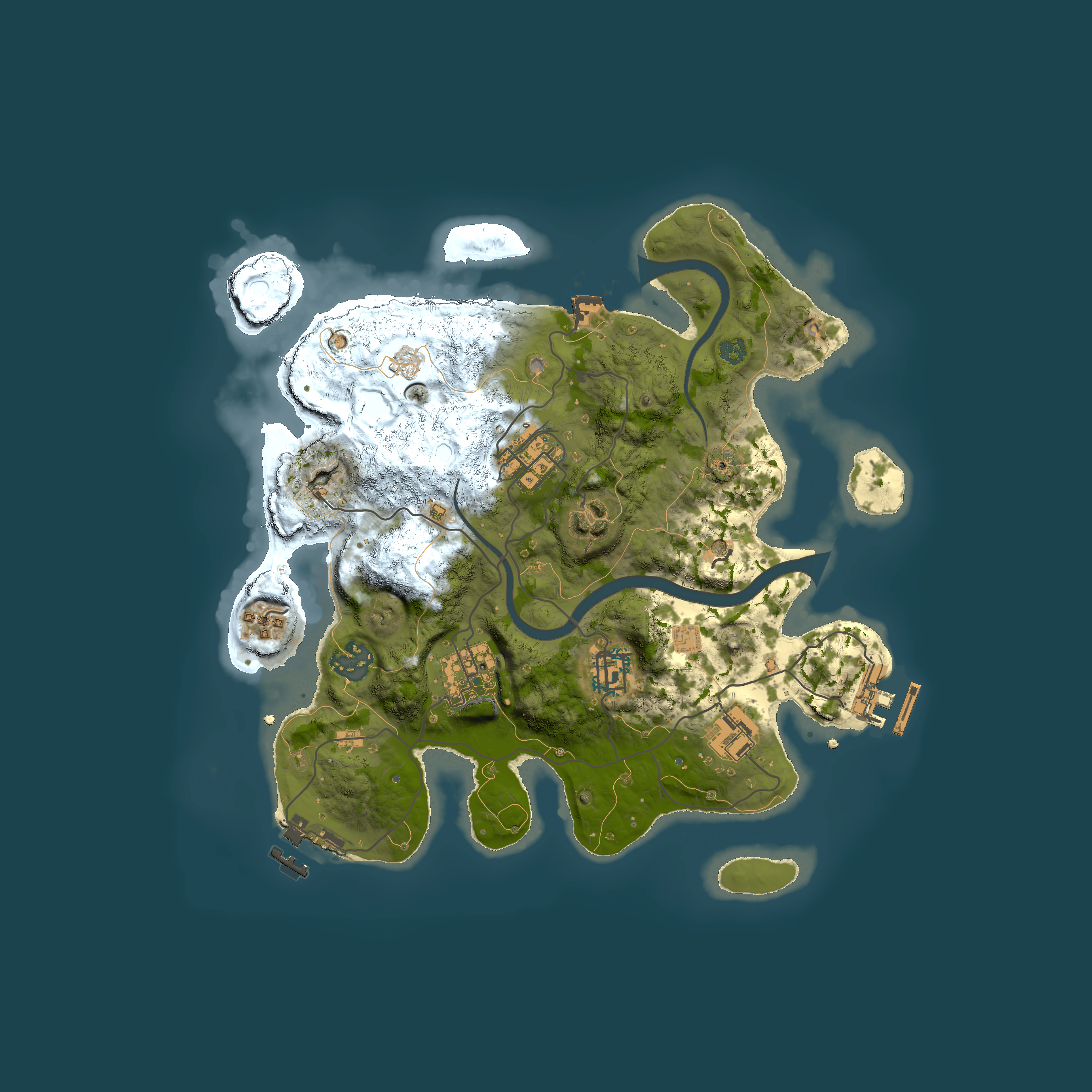 Full top-down render of Rust map seed 1013461636, 3000x3000m