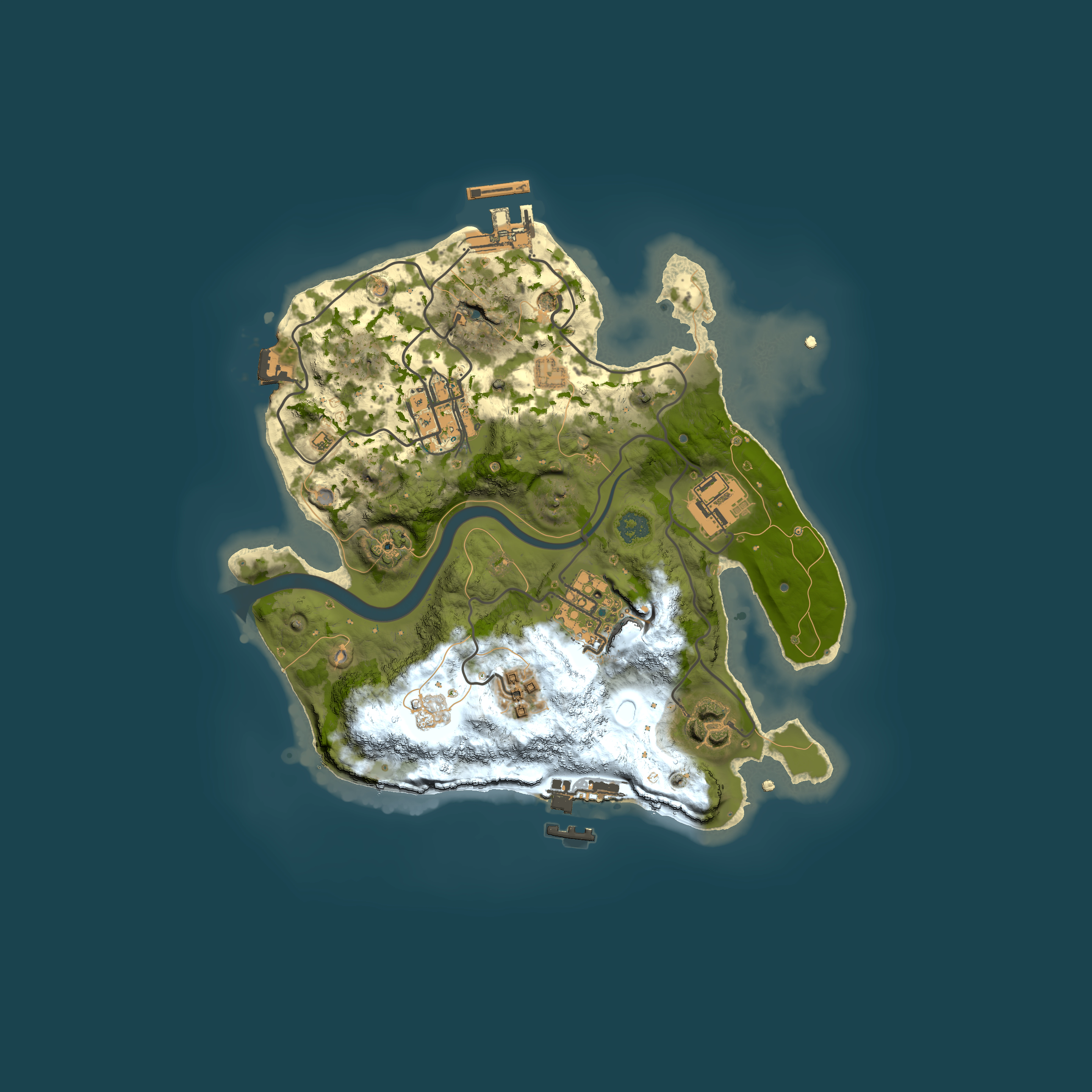 Full top-down render of Rust map seed 212453718, 2500x2500m