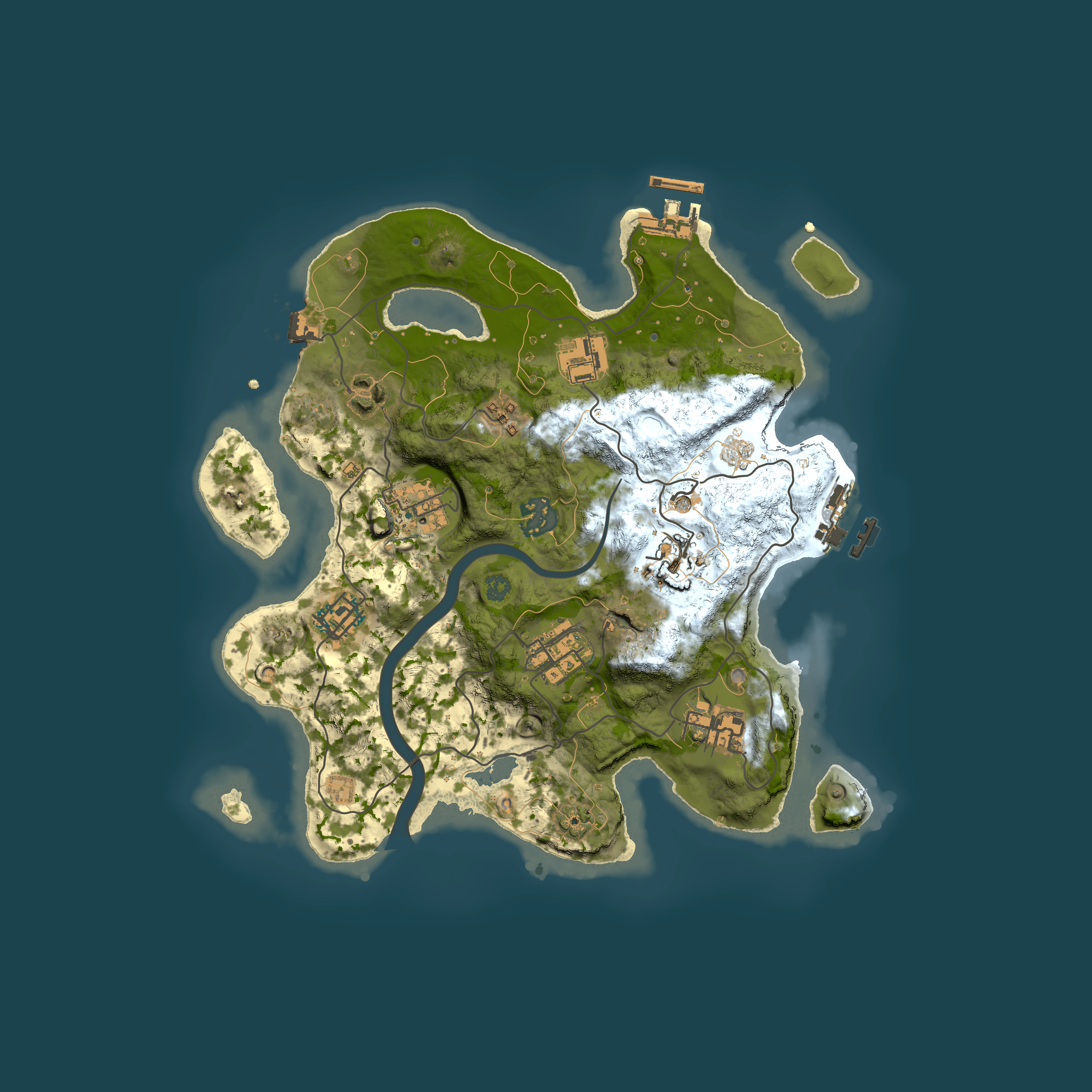 Full top-down render of Rust map seed 7334959, 3000x3000m