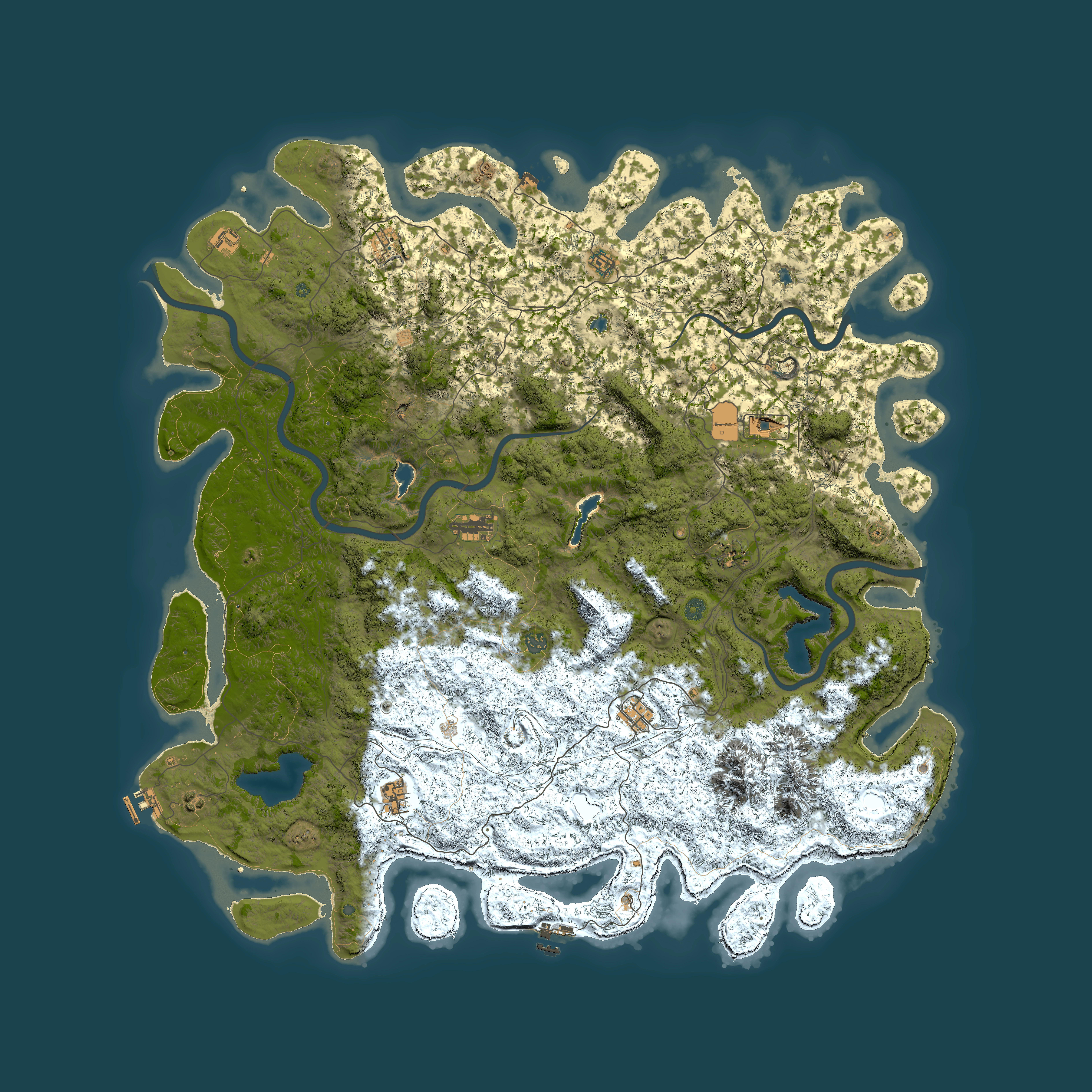 Full top-down render of Rust map seed 223923058, 6000x6000m