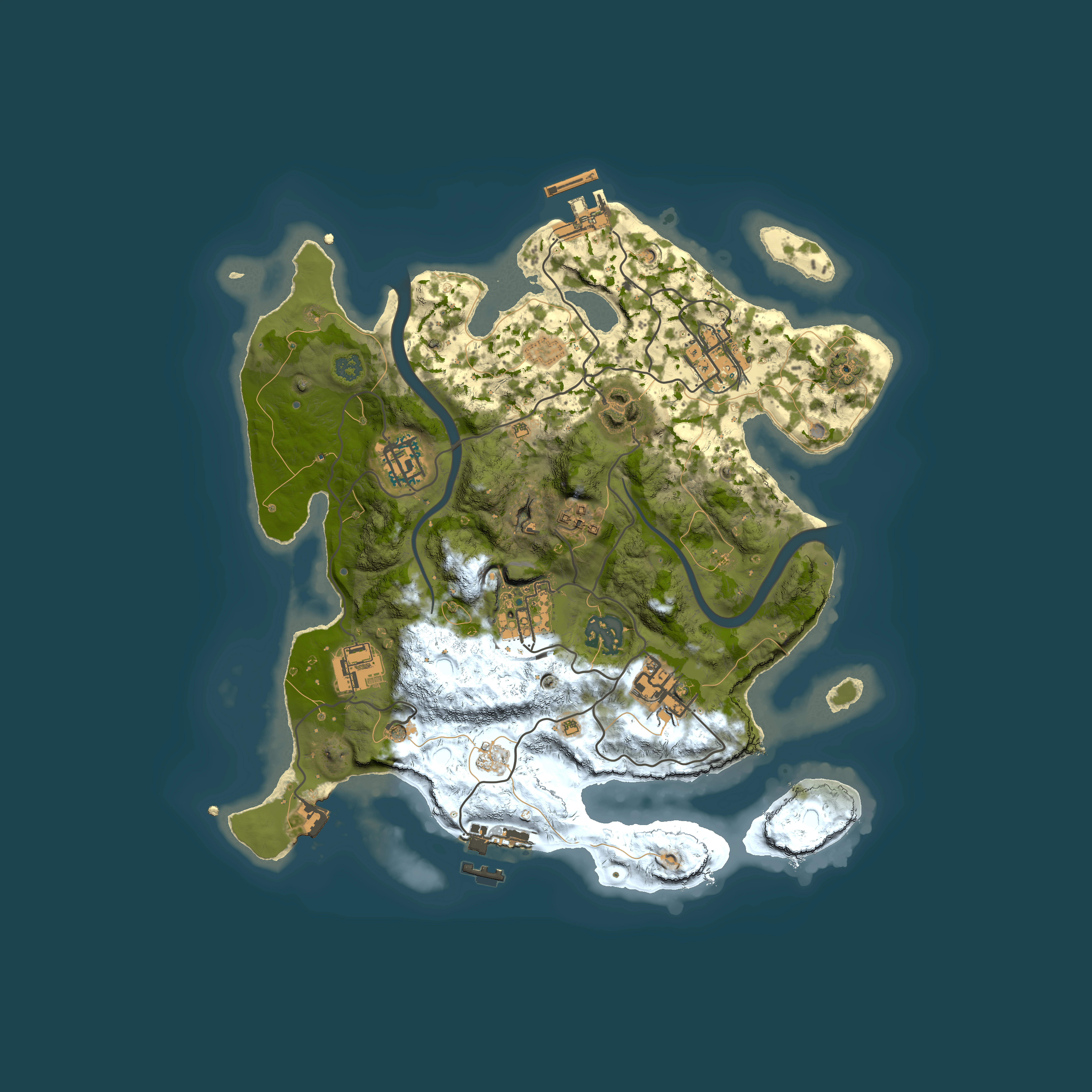 Full top-down render of Rust map seed 2129051078, 3000x3000m