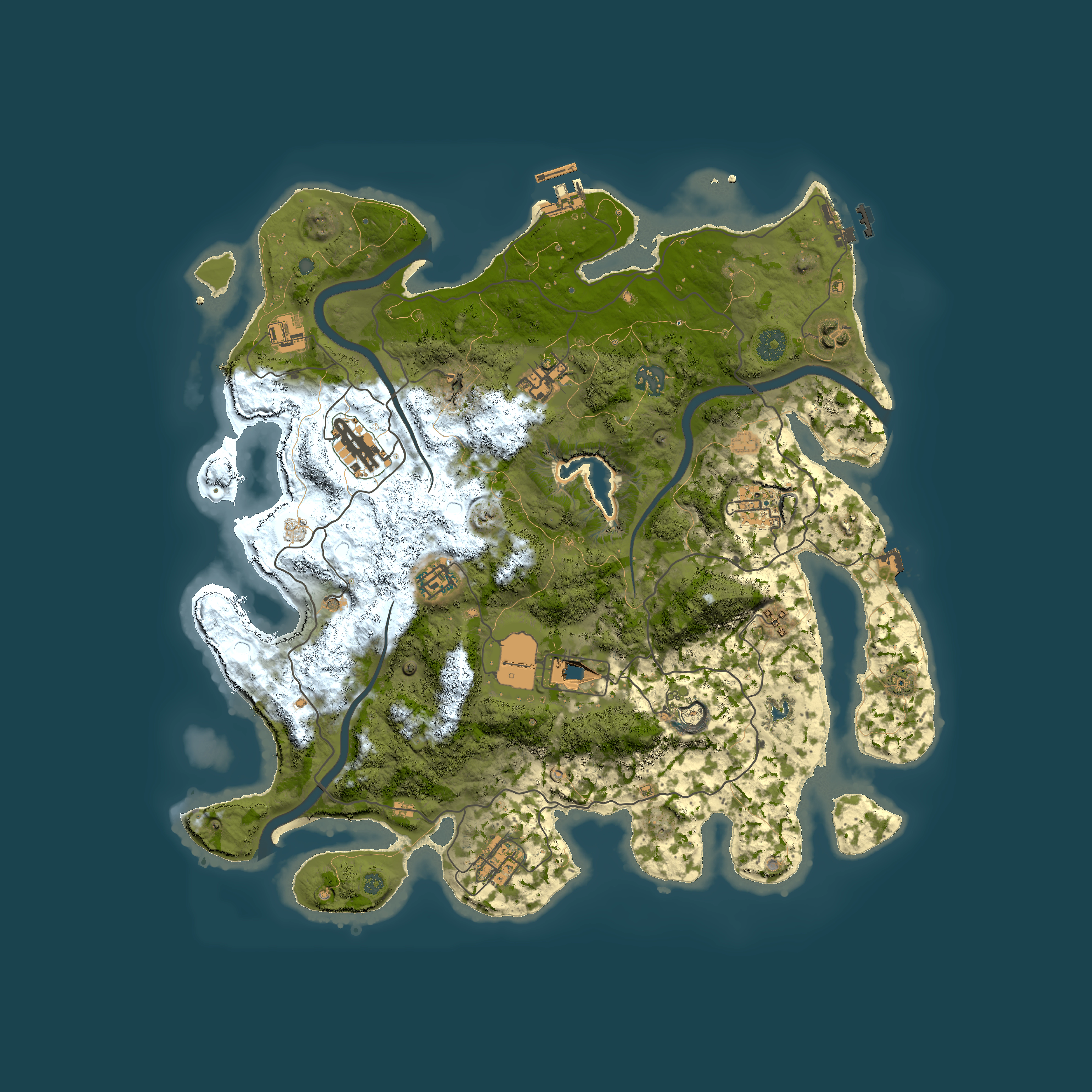 Full top-down render of Rust map seed 1543196822, 4000x4000m