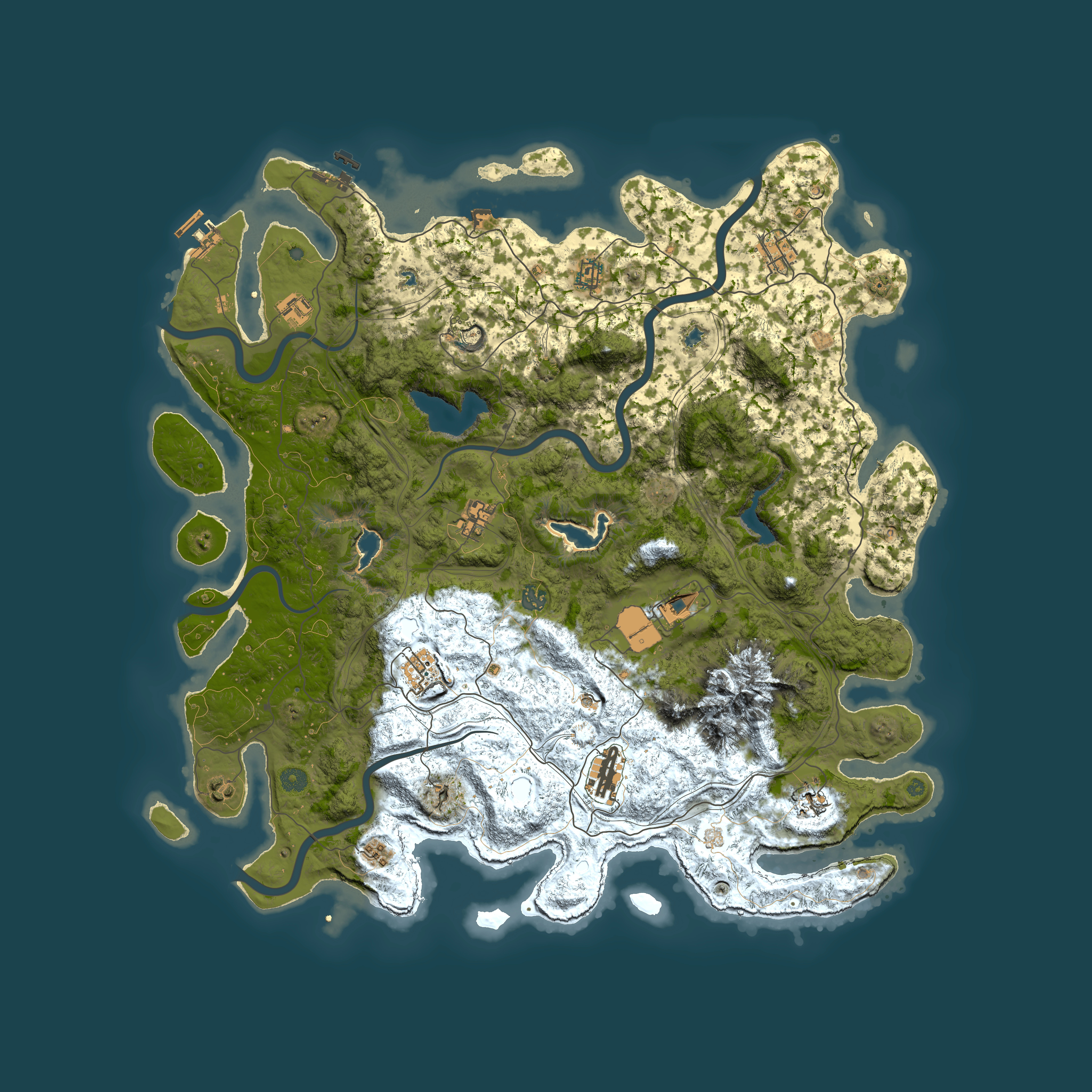 Full top-down render of Rust map seed 258815653, 5000x5000m