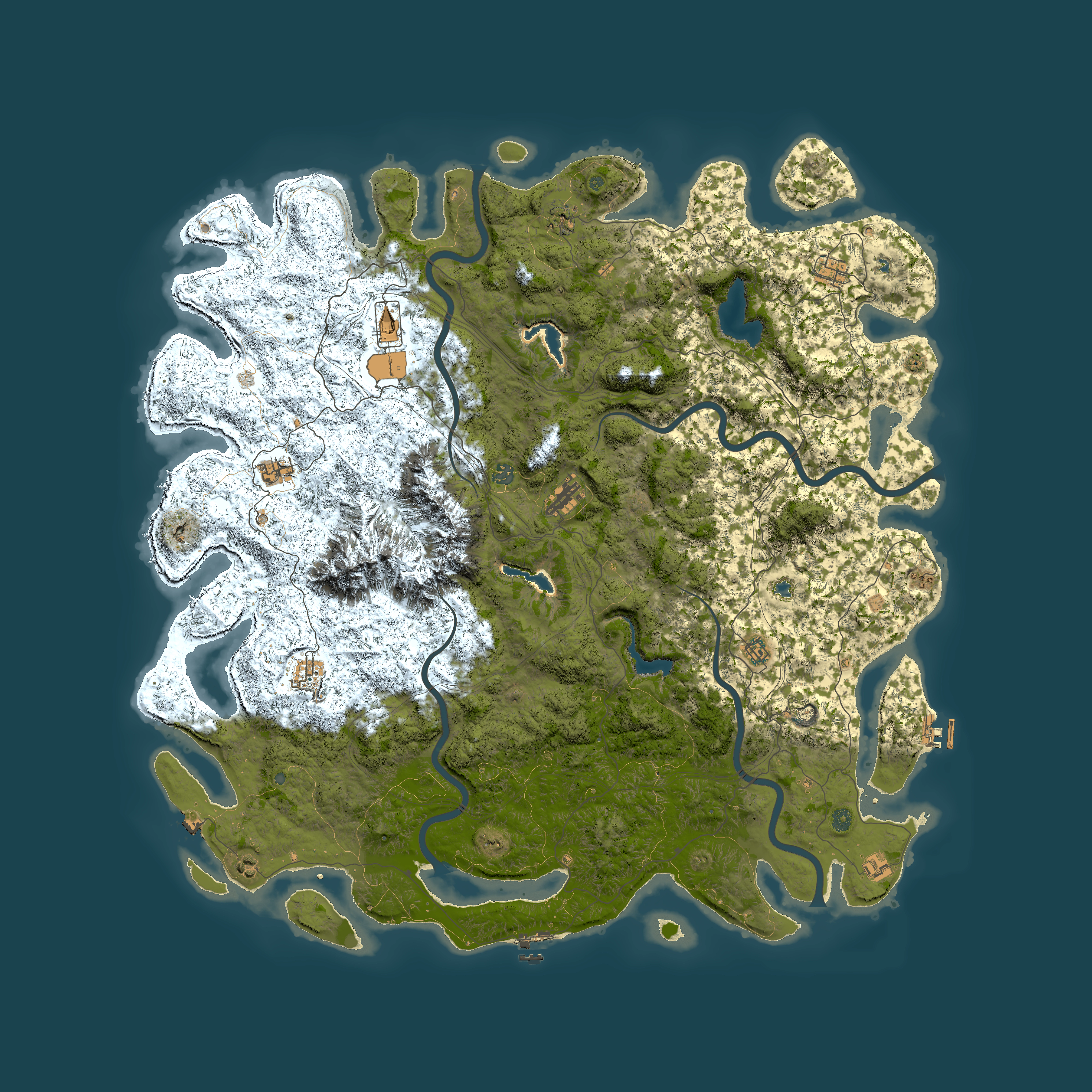 Full top-down render of Rust map seed 1672429135, 6000x6000m