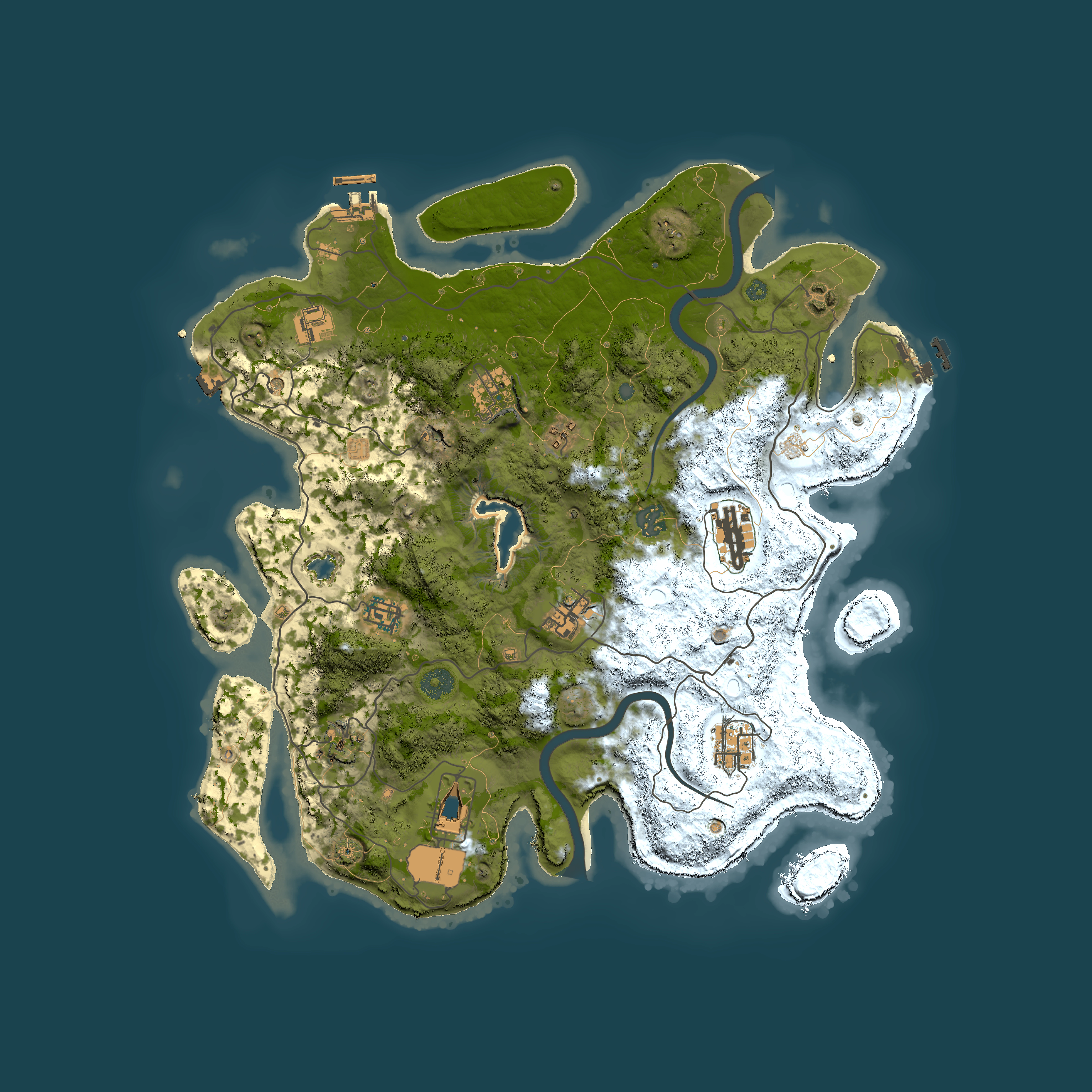 Full top-down render of Rust map seed 1222446216, 4000x4000m