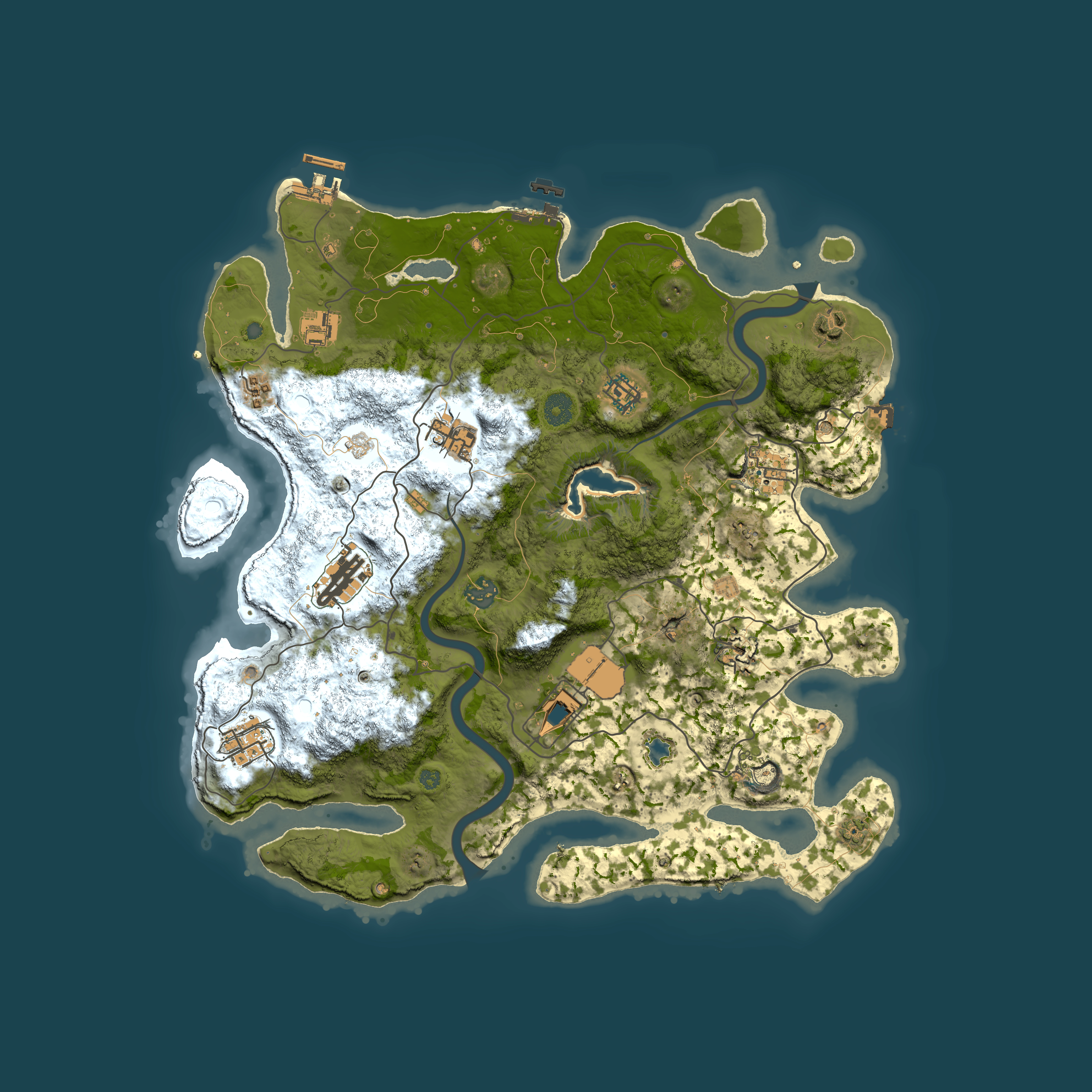 Full top-down render of Rust map seed 142349597, 4000x4000m
