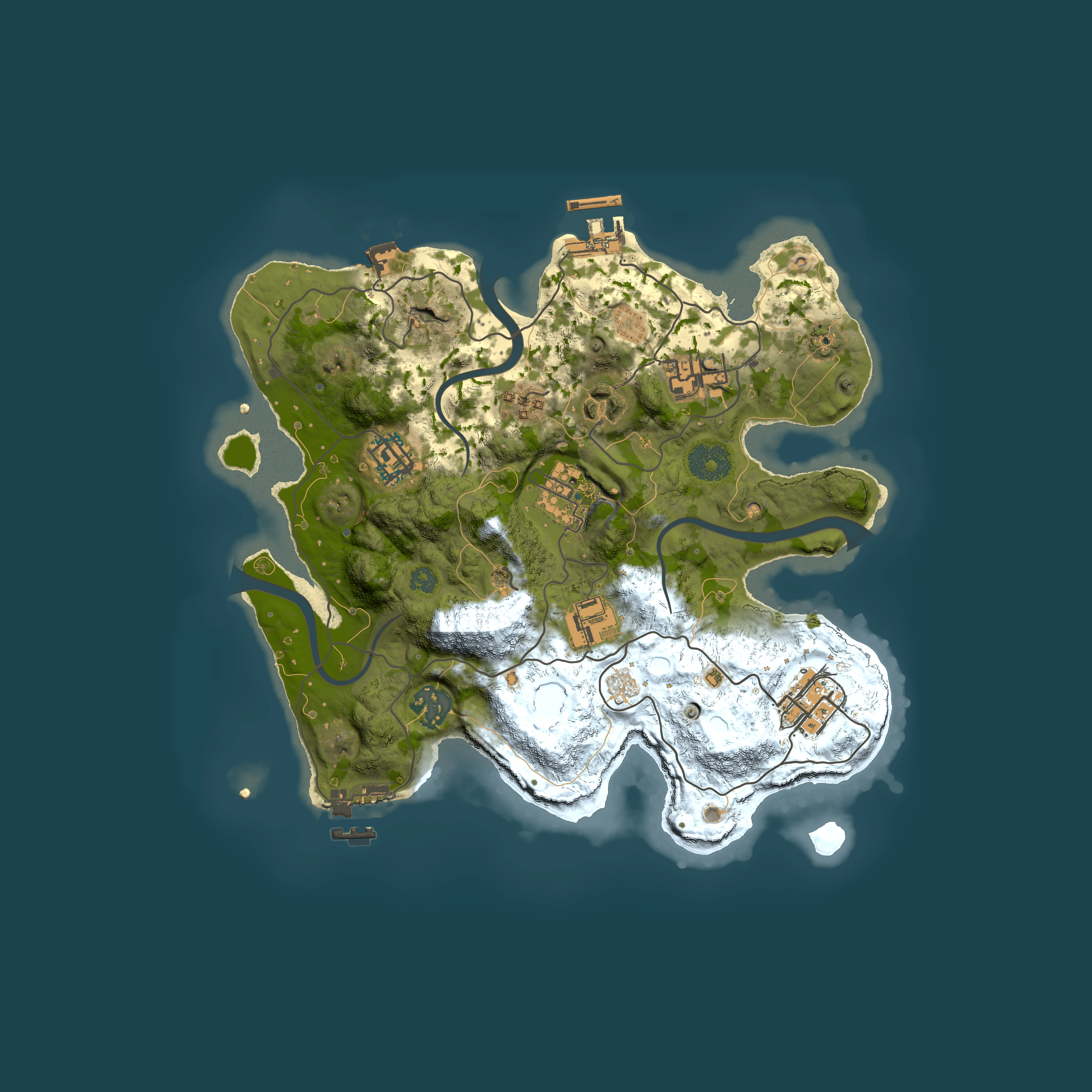 Full top-down render of Rust map seed 487034374, 3000x3000m