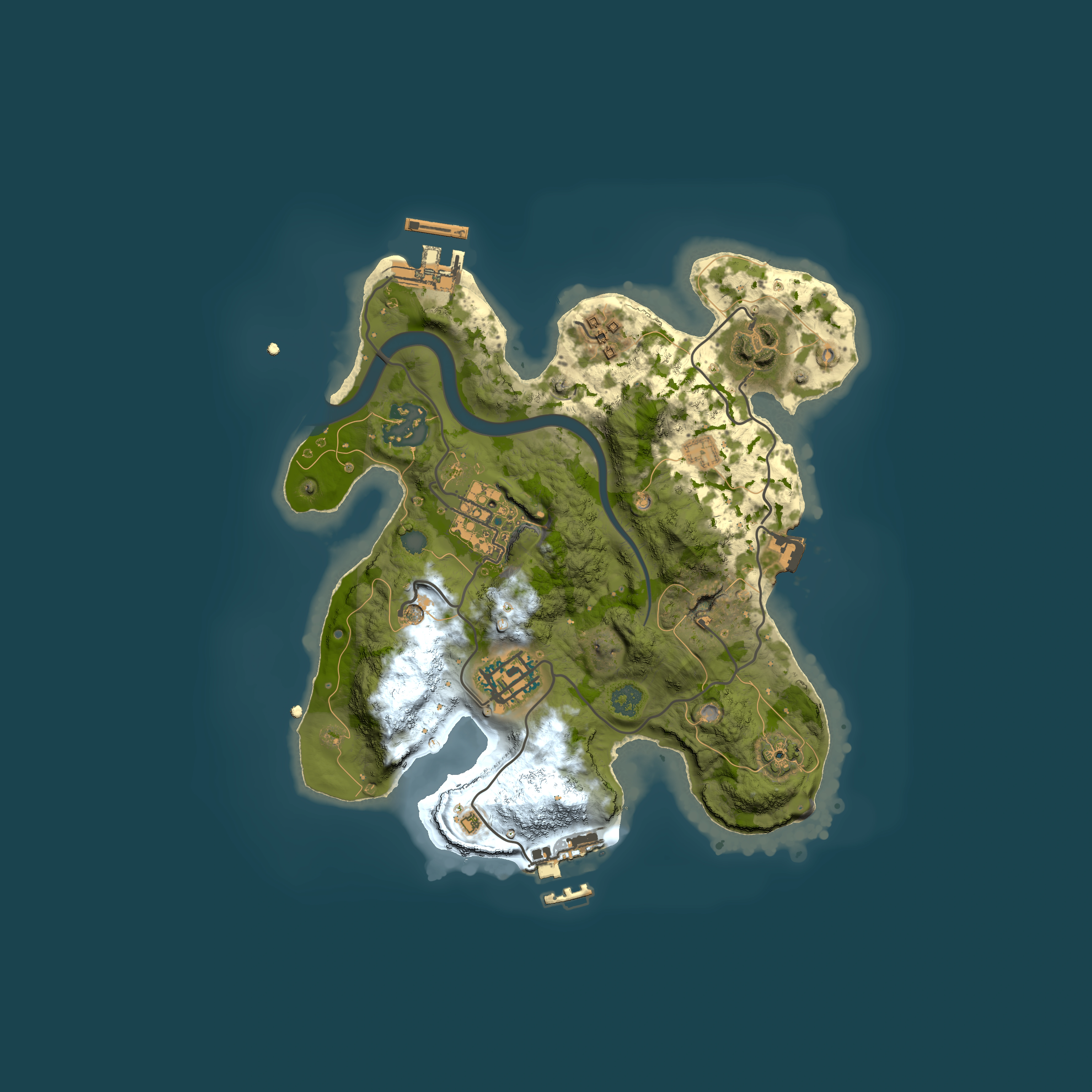 Full top-down render of Rust map seed 1664563842, 2500x2500m