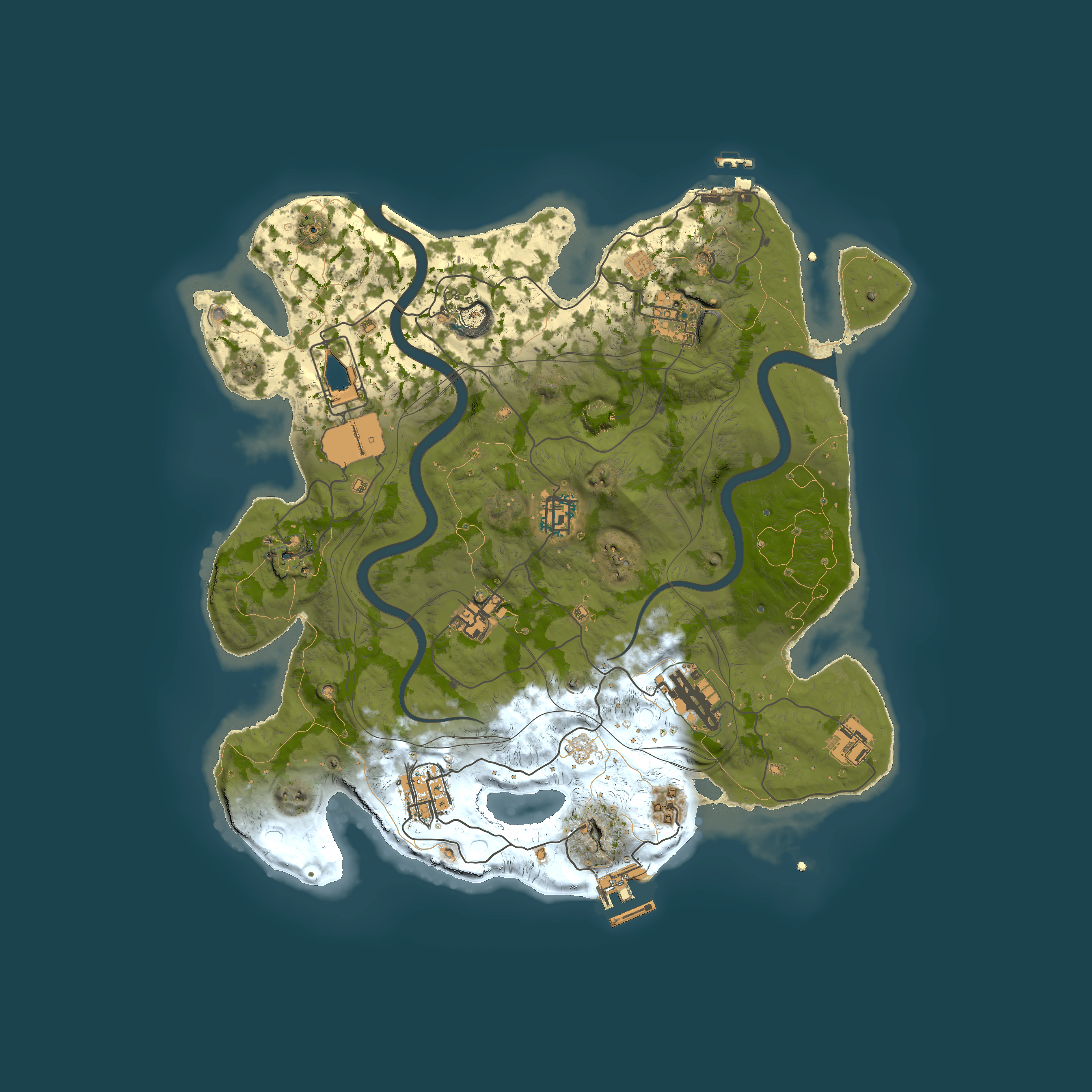 Full top-down render of Rust map seed 1337, 3500x3500m