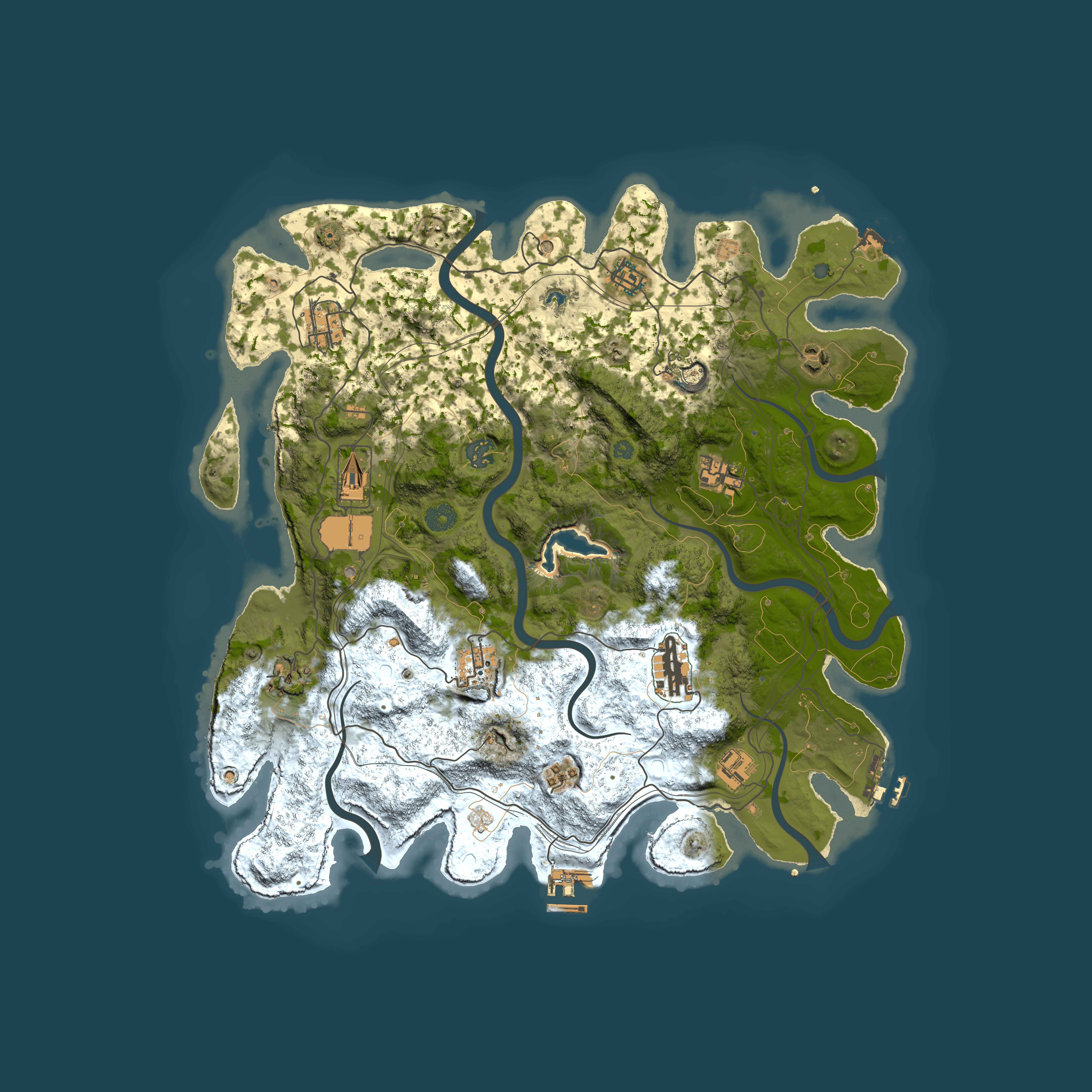 Full top-down render of Rust map seed 0, 4250x4250m