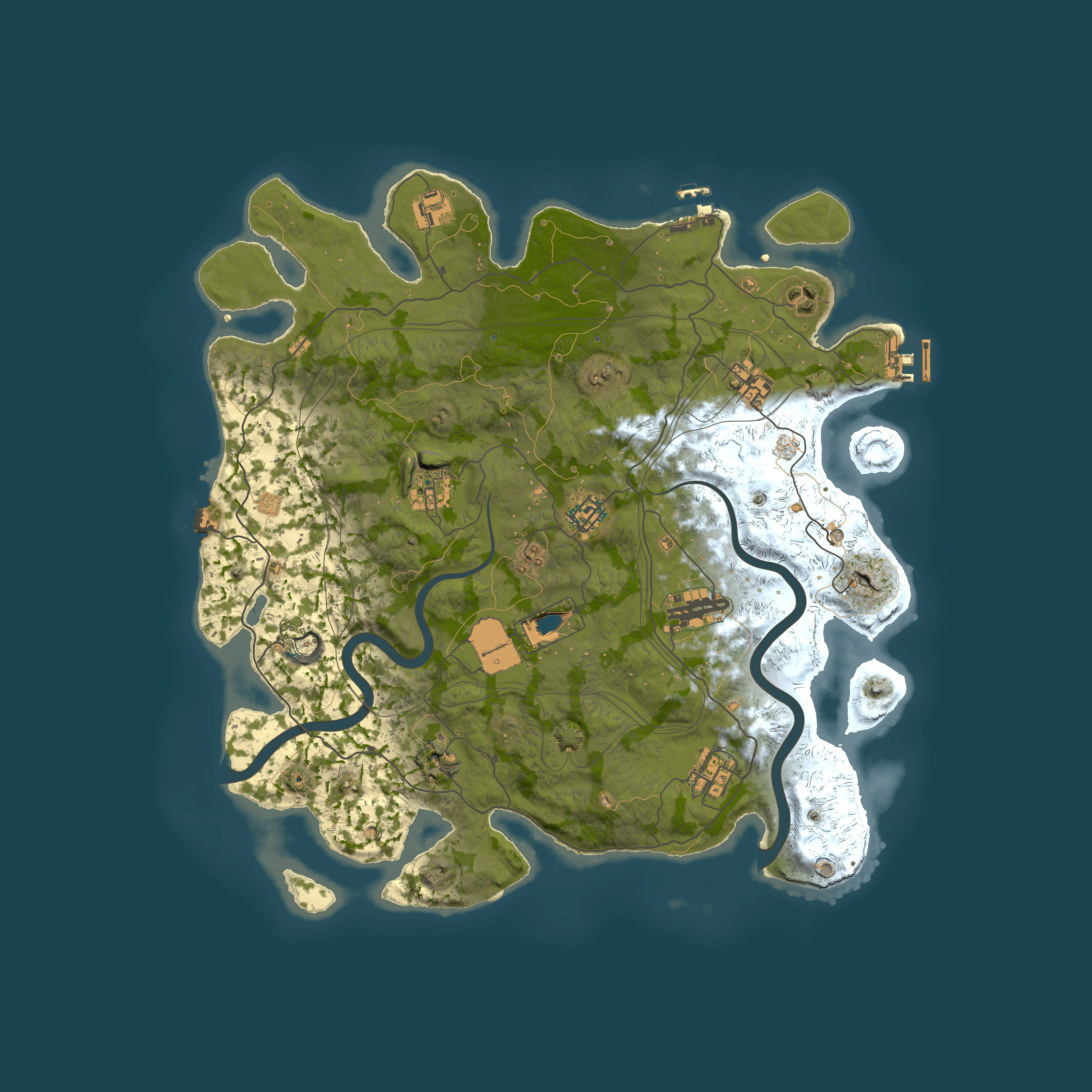 Full top-down render of Rust map seed 1337, 4000x4000m